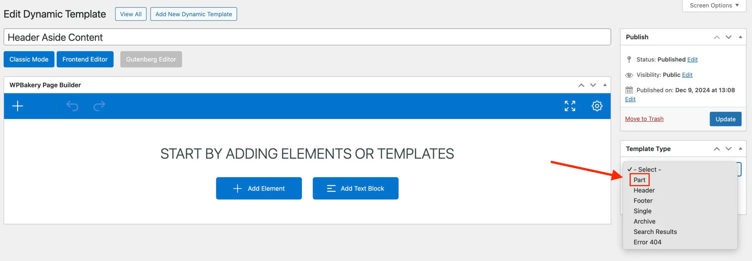 Total theme dynamic template type select