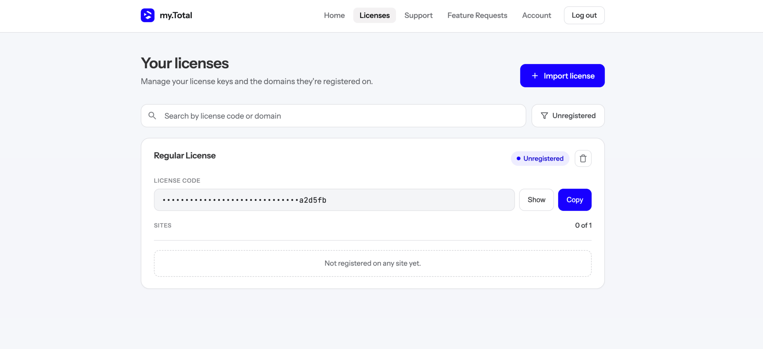 Total theme user portal licenses manager