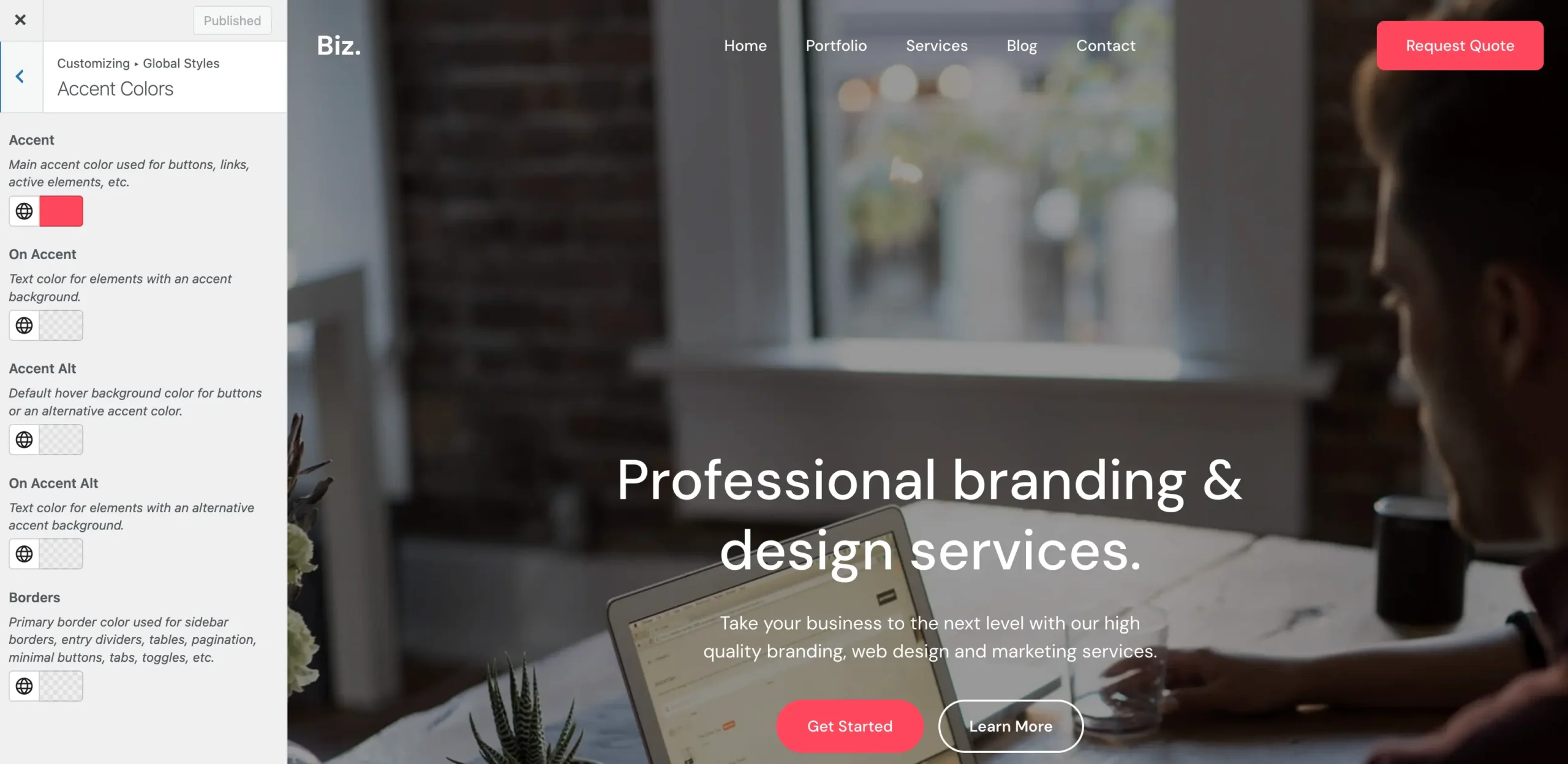 Total theme customizer accent colors
