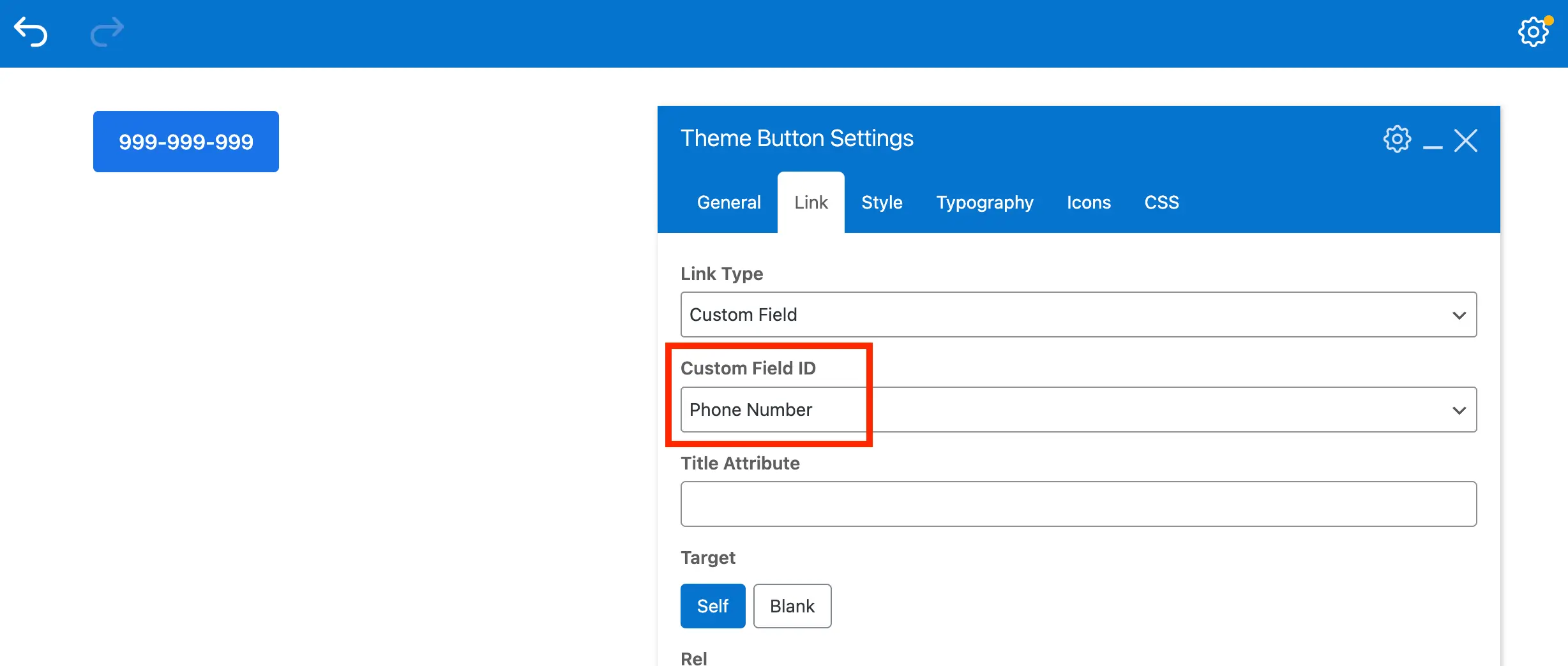 Total WordPress theme button link custom field phone number