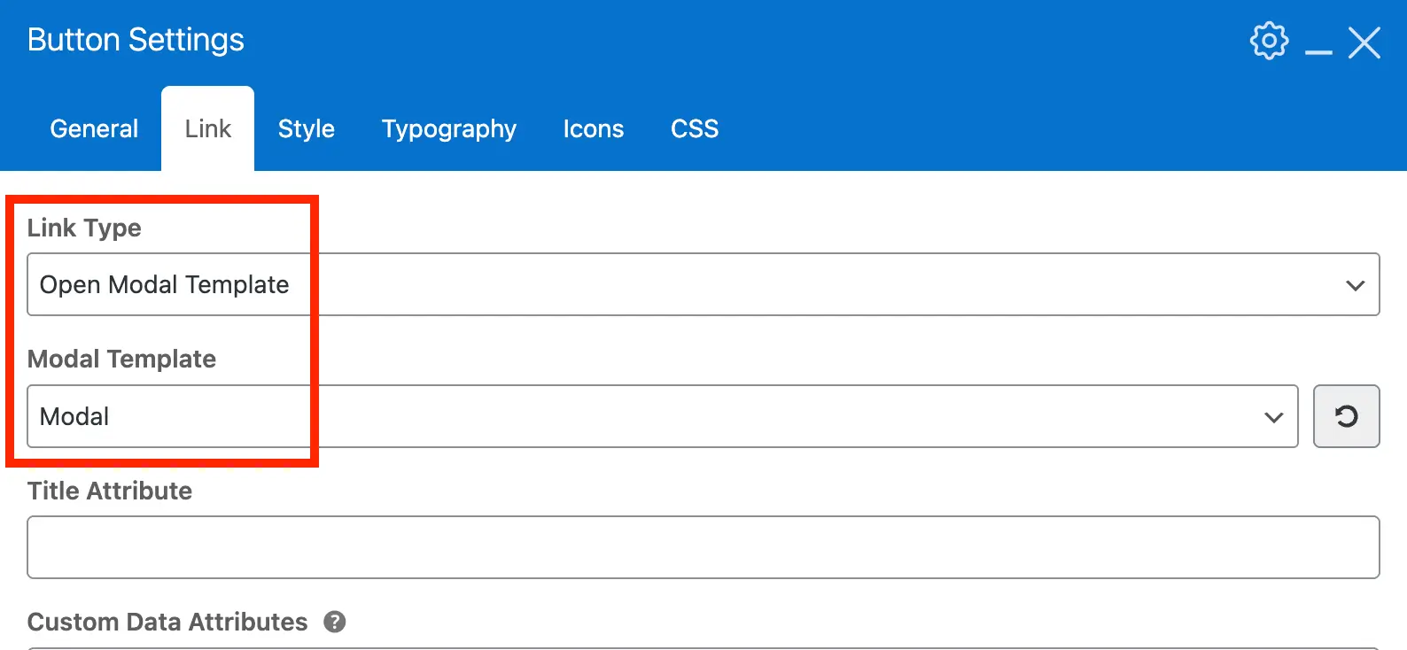 Total theme button open modal template link type