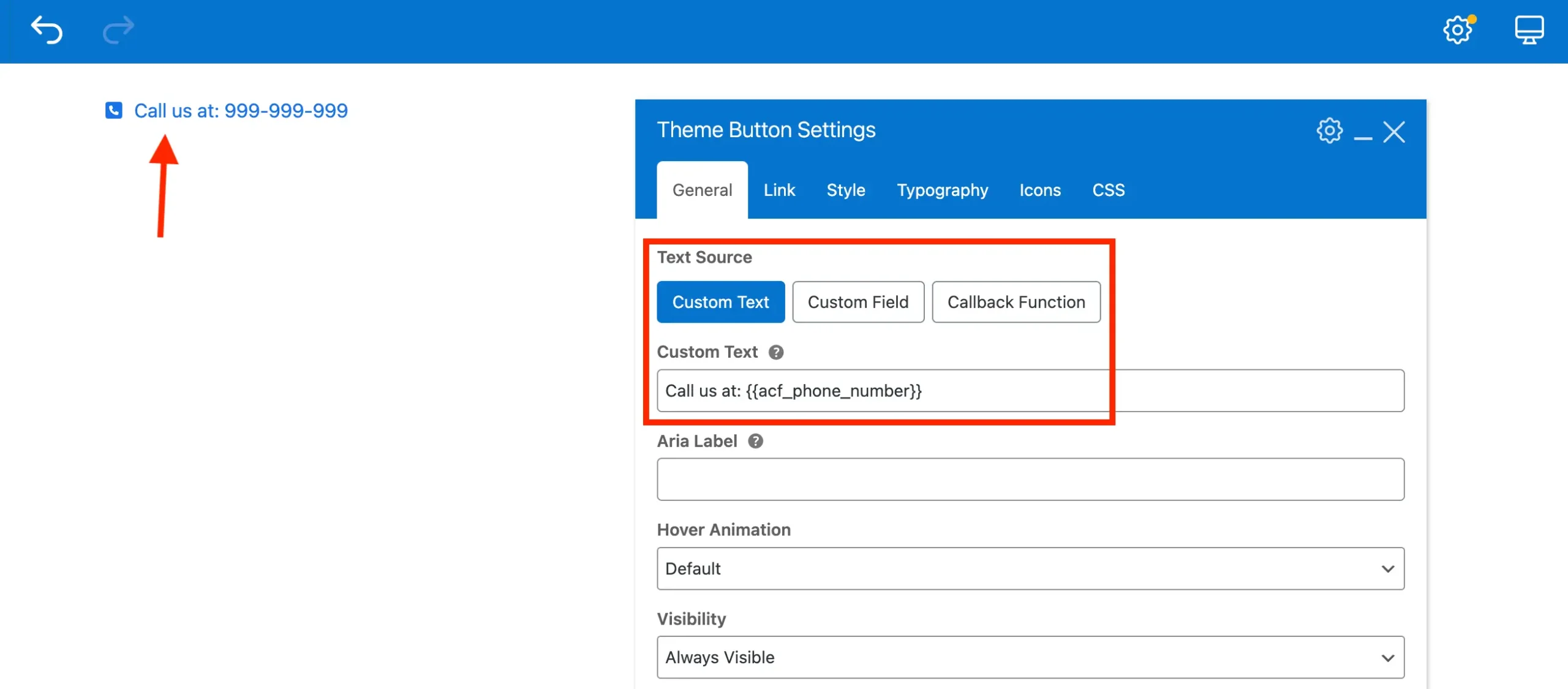 Total theme button element text with acf dynamic variable