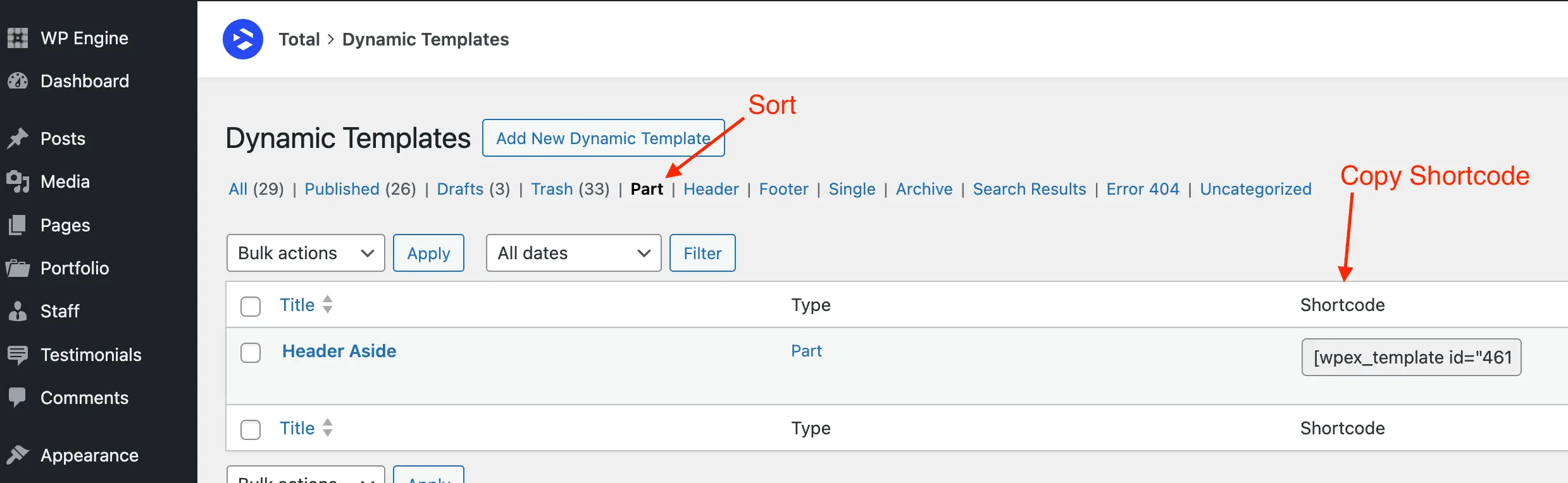 Total theme sort dynamic templates