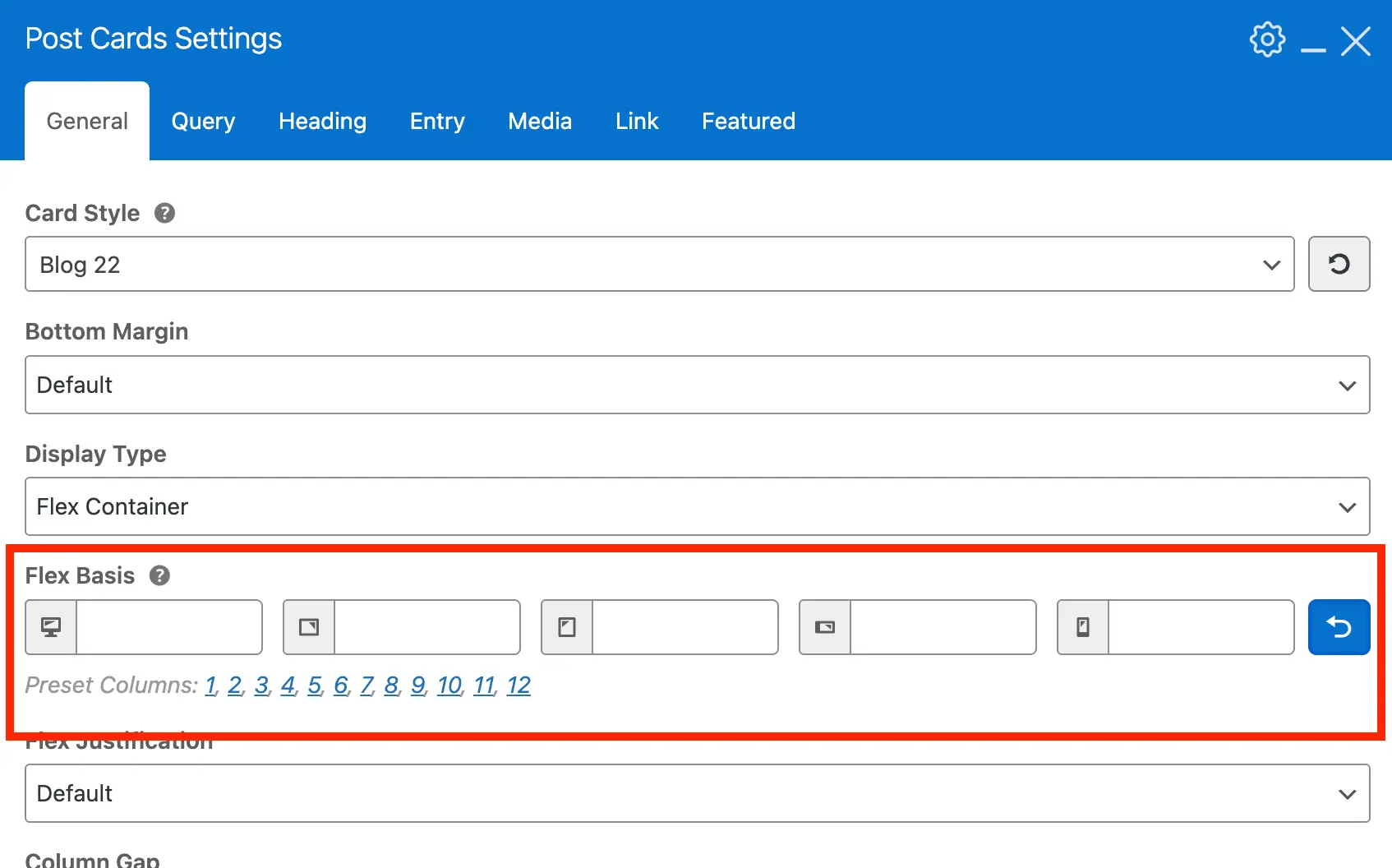 Total Post Cards flex basis responsive field