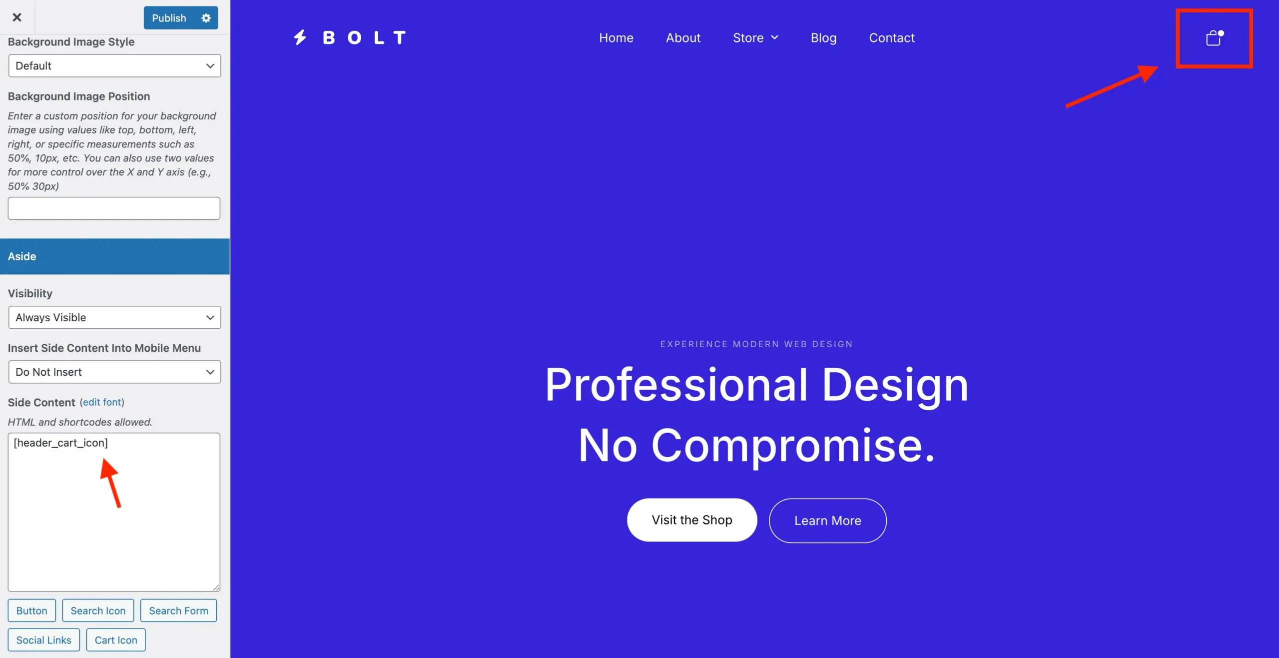 Total theme header_cart_icon shortcode example