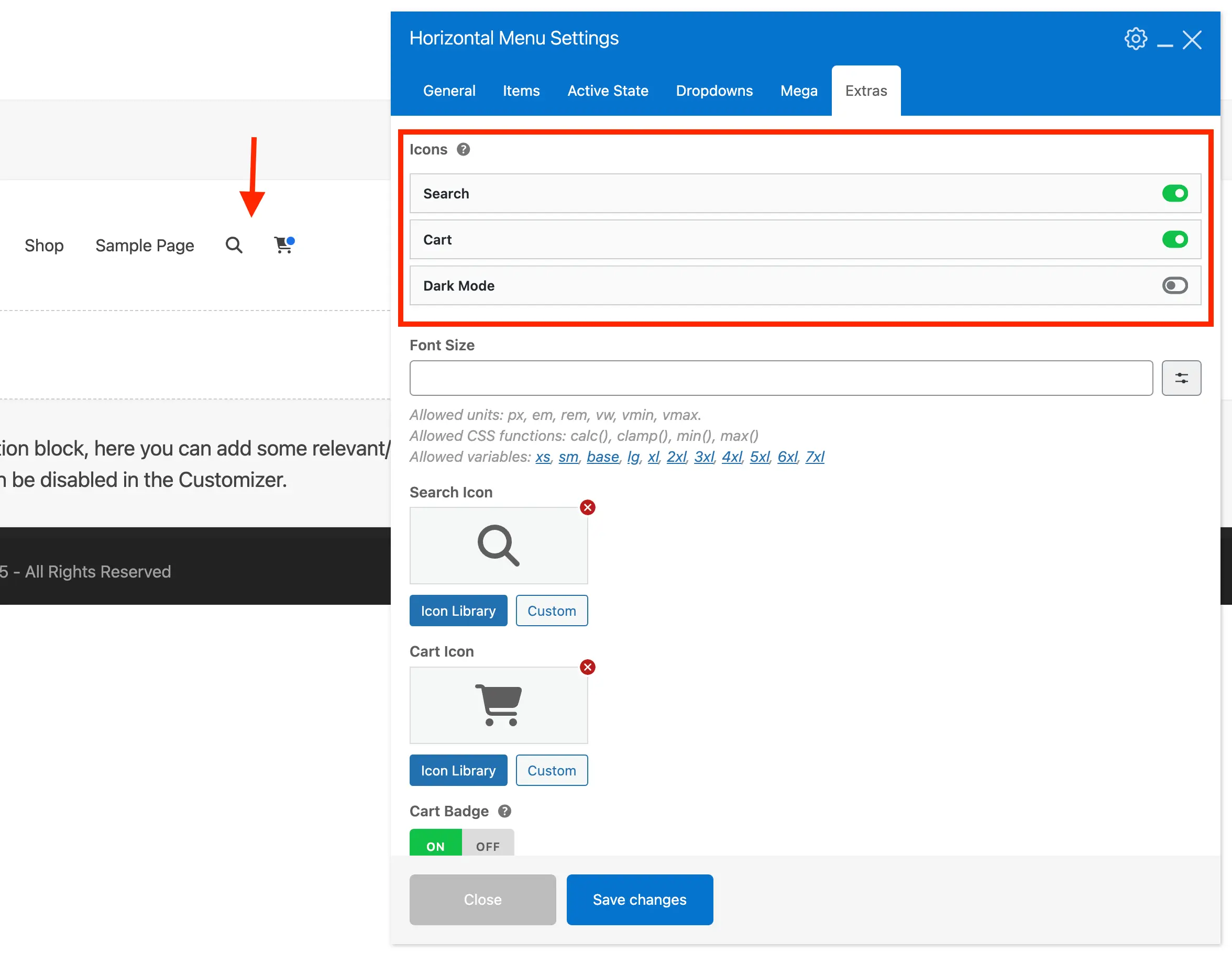 Total horizontal menu extras