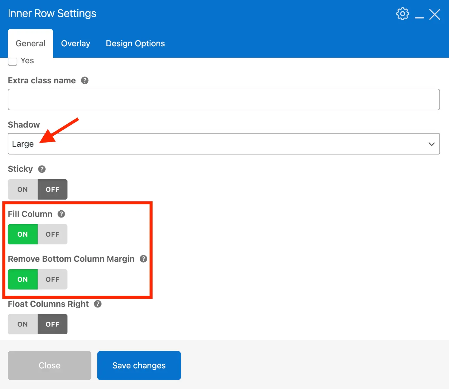 Total theme custom card inner row settings