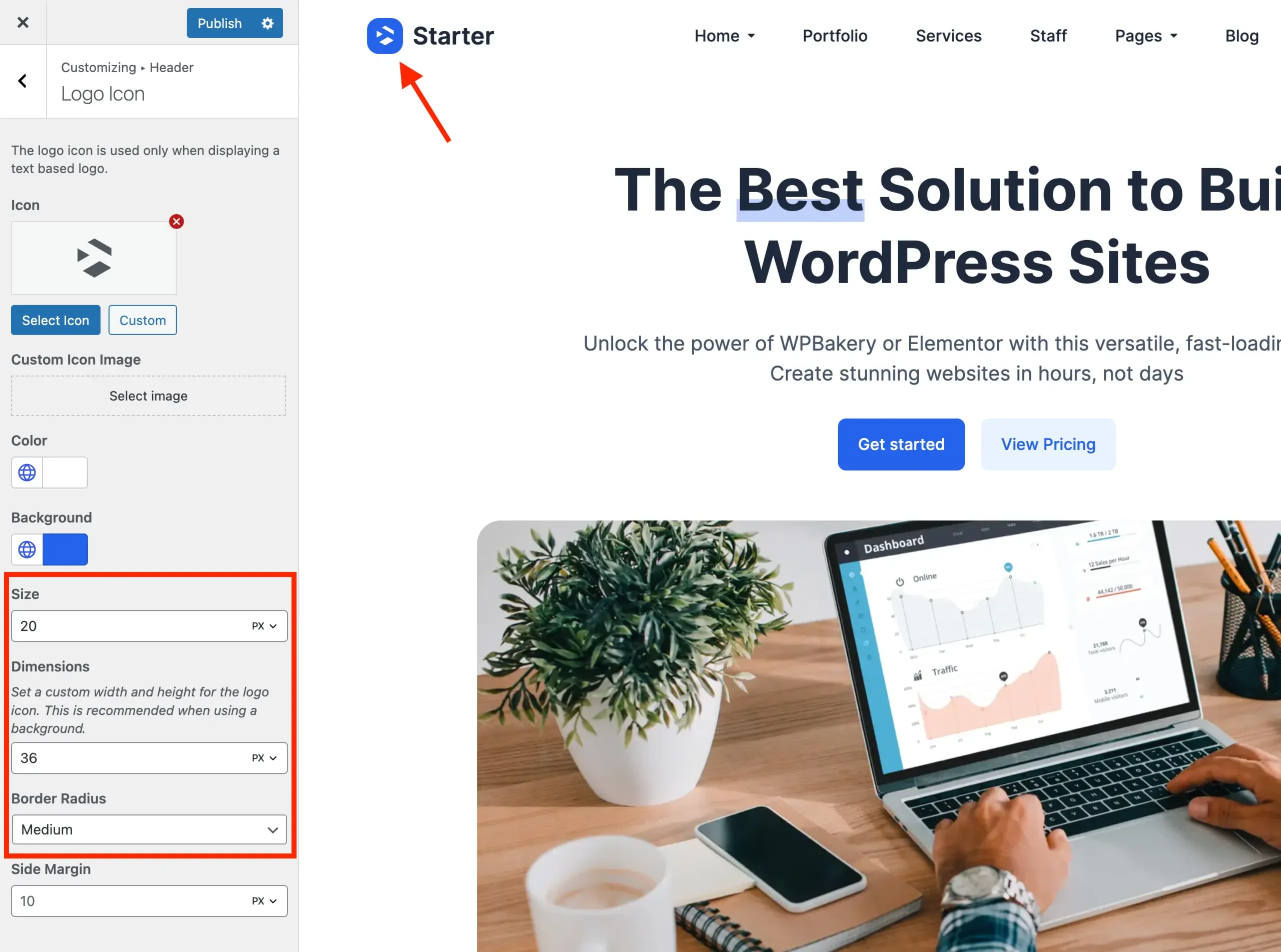 Total theme logo icon settings
