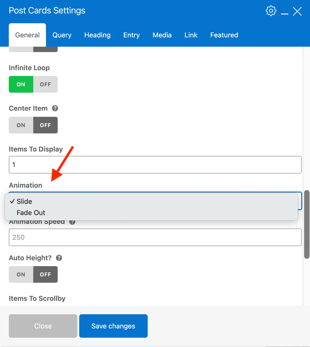 Total Post Cards carousel animation field