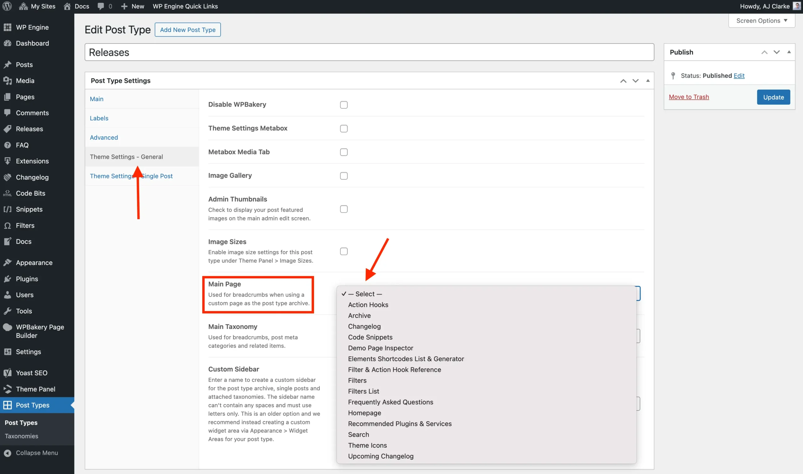 Total theme post types unlimited main page select