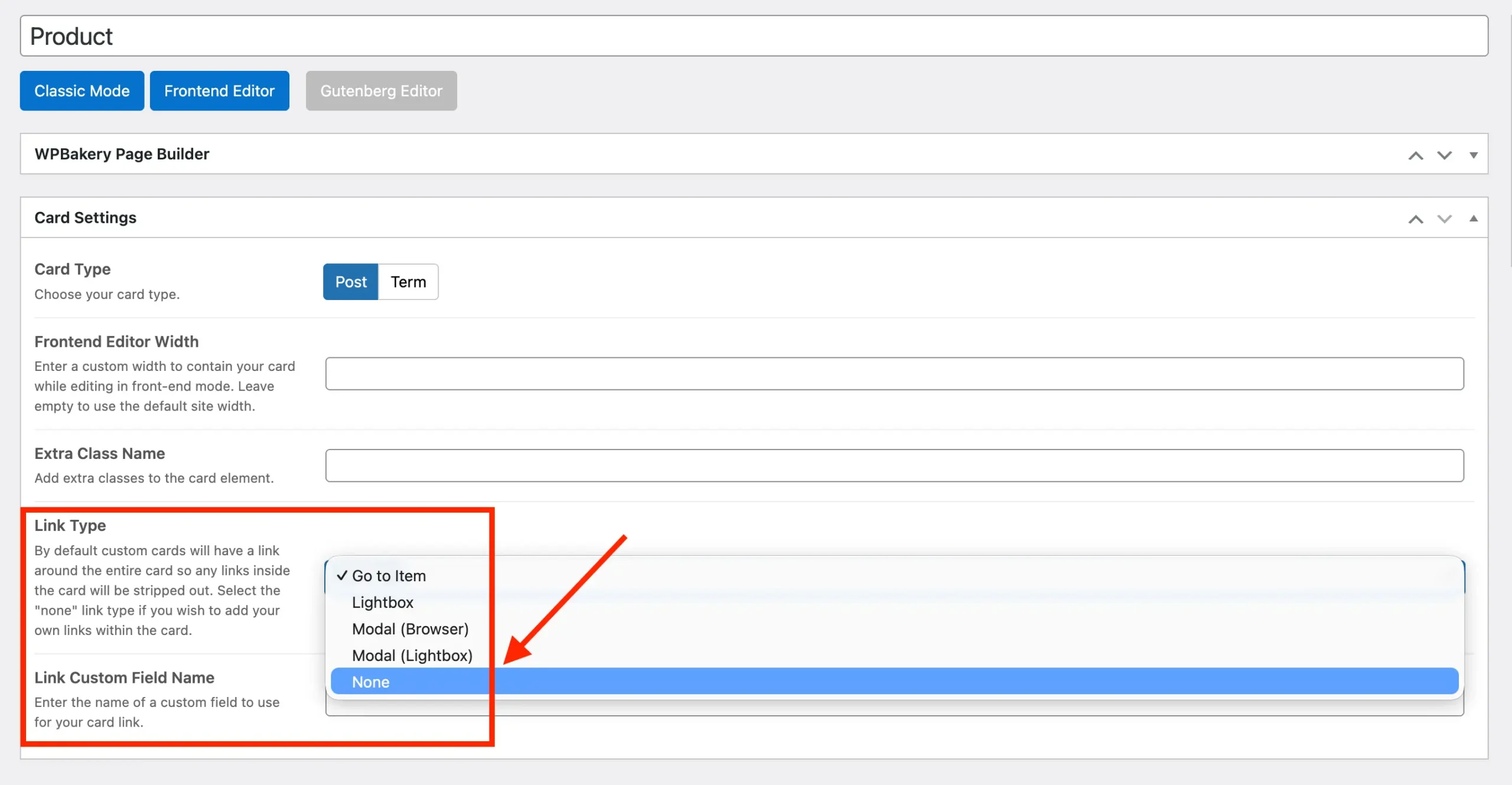 Total theme custom card link type none
