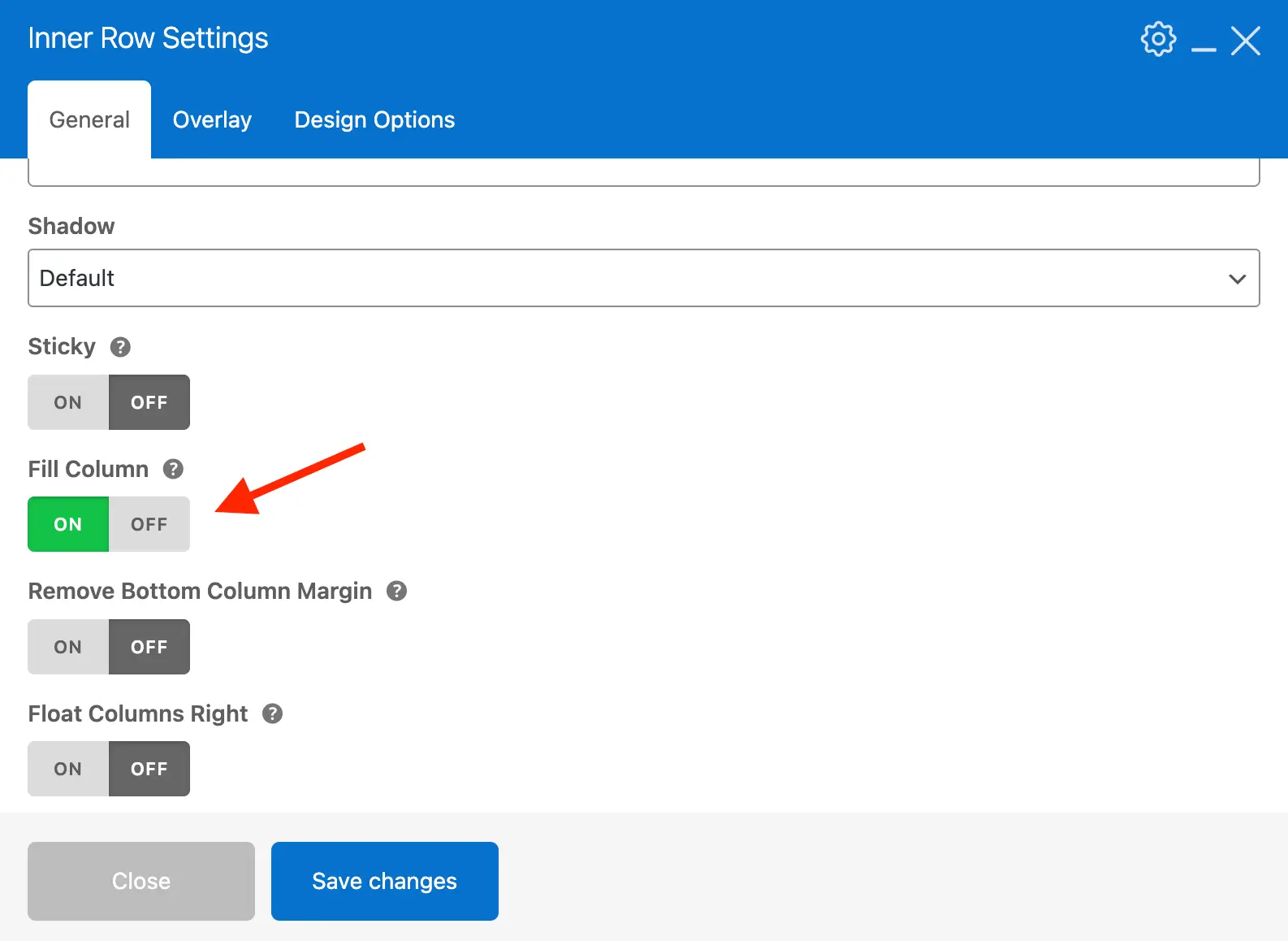 Total theme inner WPBakery row fill column setting