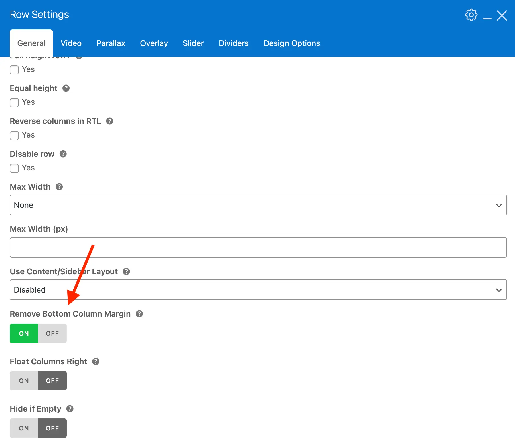 Total WPBakery row remove bottom column margin toggle