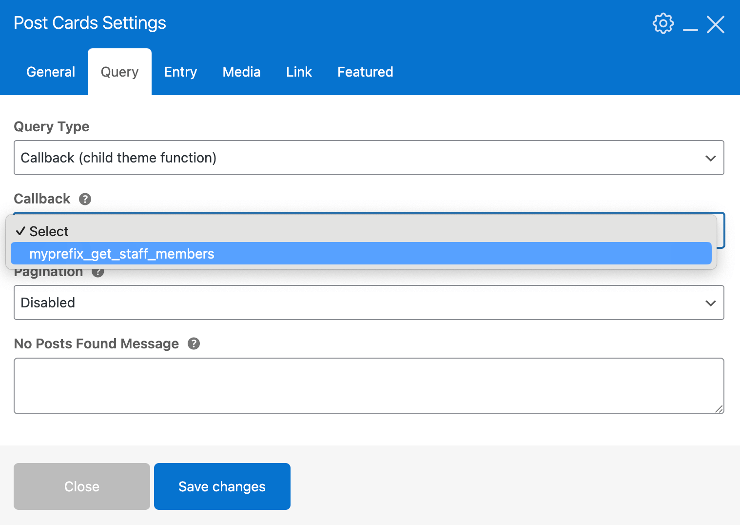 Total Theme Select Callback Query Function