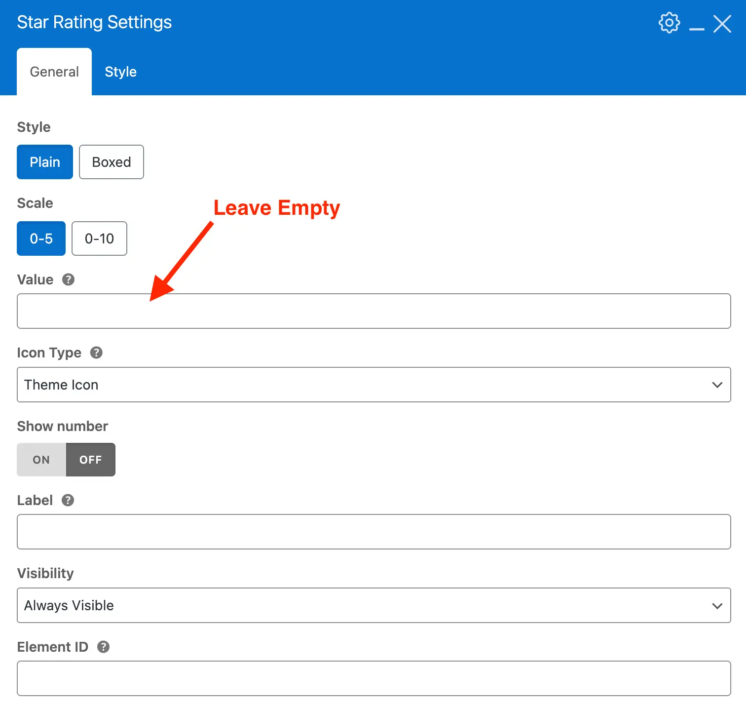 Total star rating element empty value field