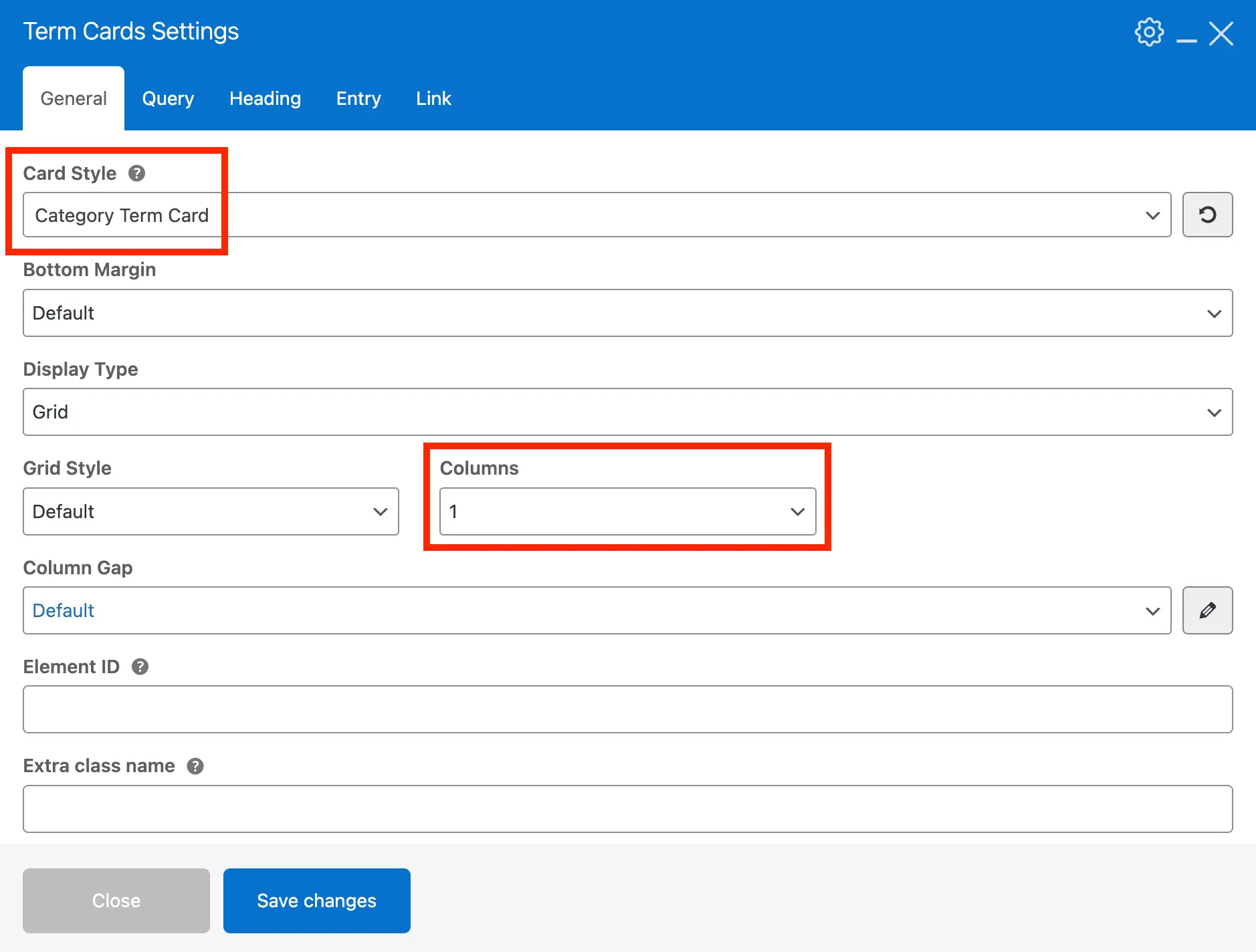 Total theme term cards general settings