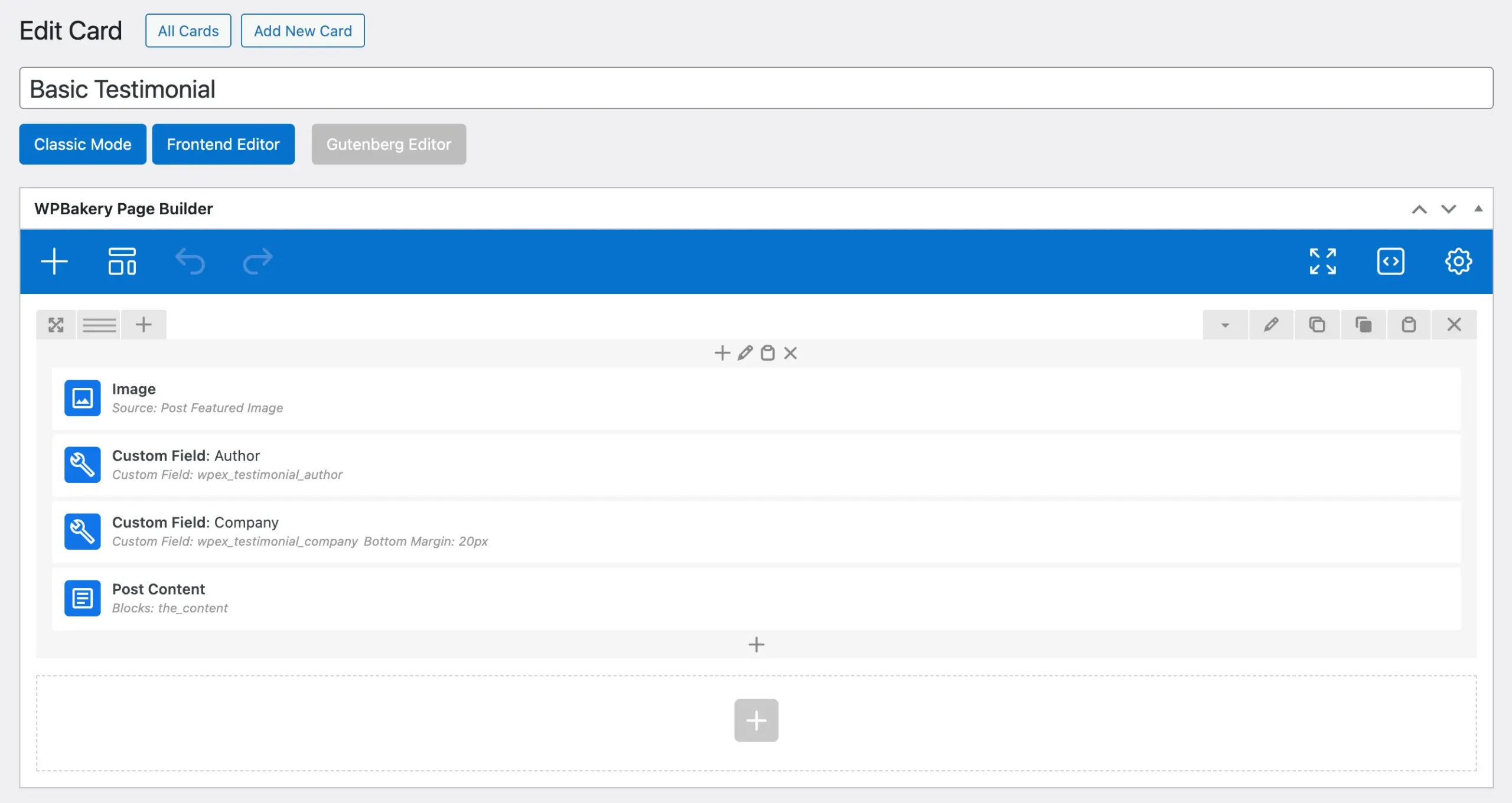 Total theme basic testimonial card in WPBakery