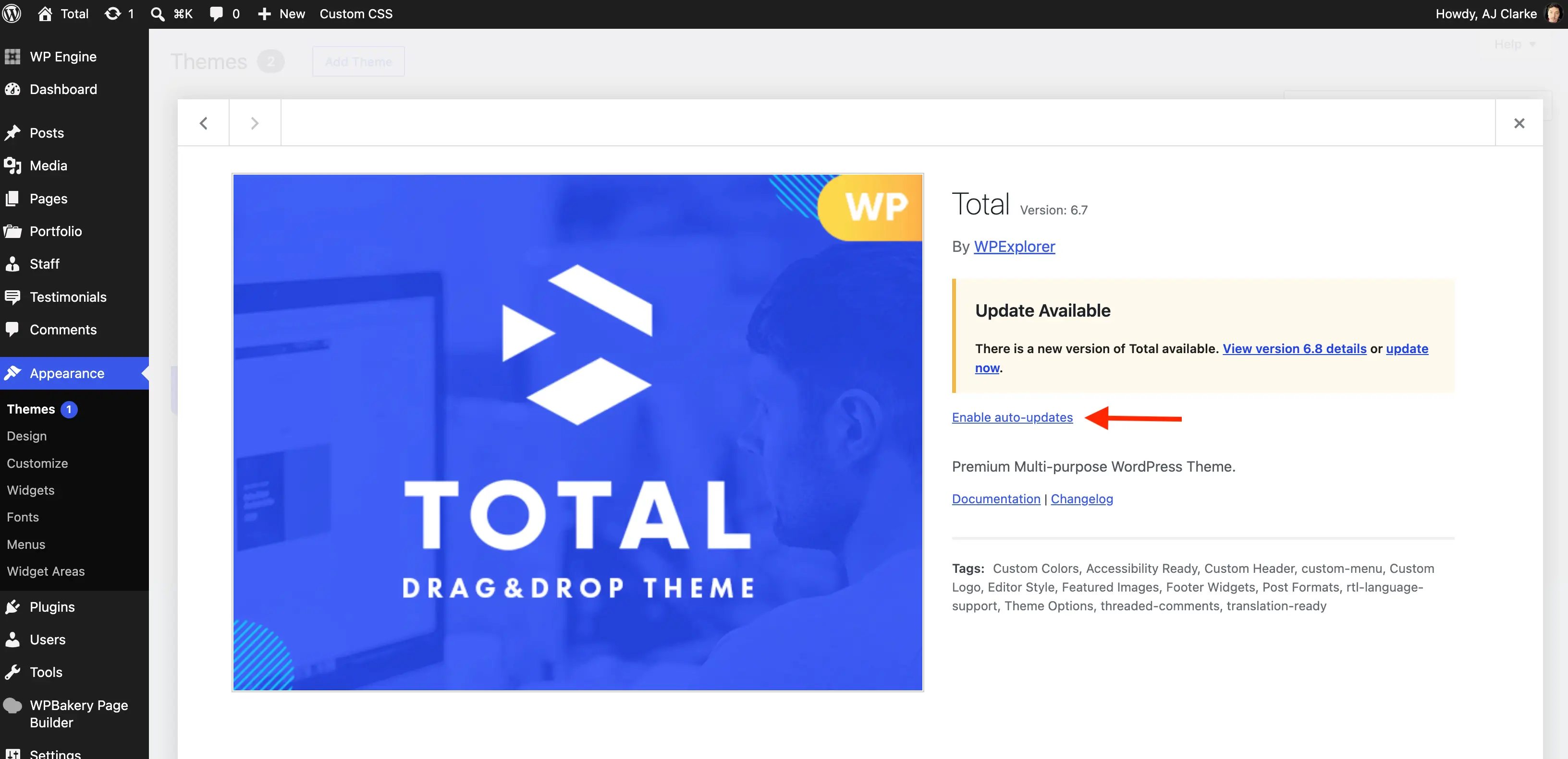 Total Theme enable automatic updates