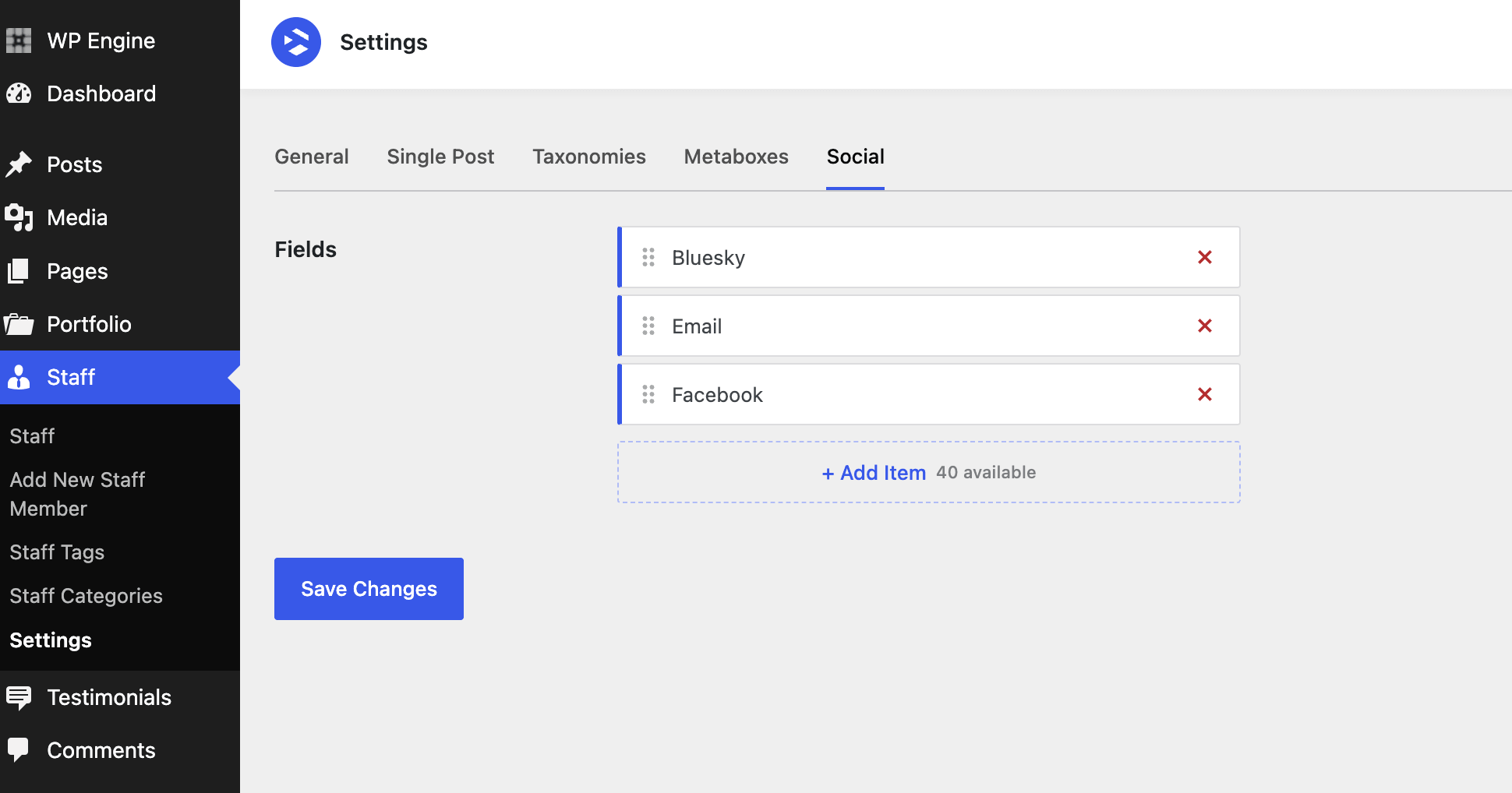 Total theme staff social and contact field select