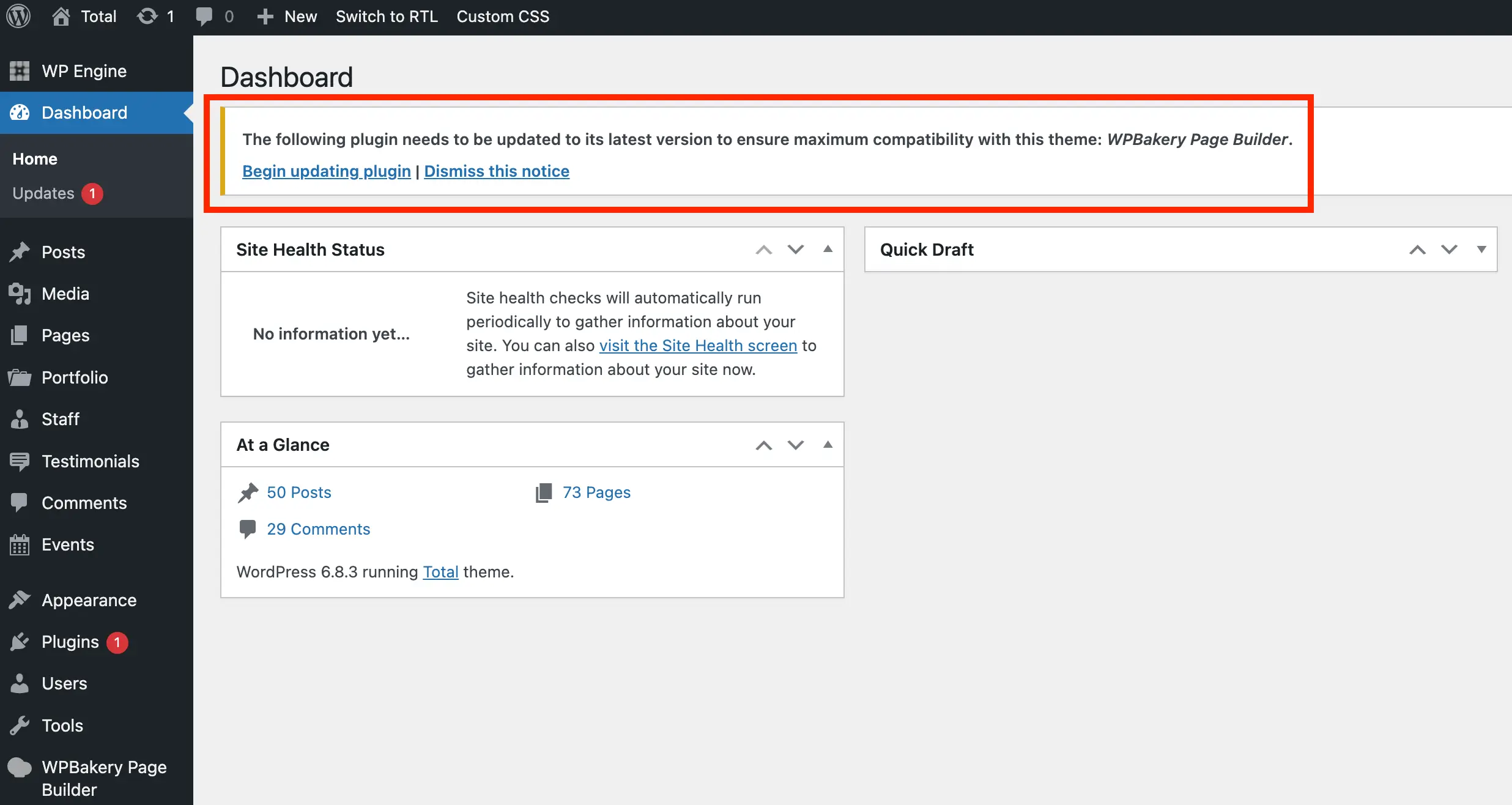 Total update bundled plugins admin notice