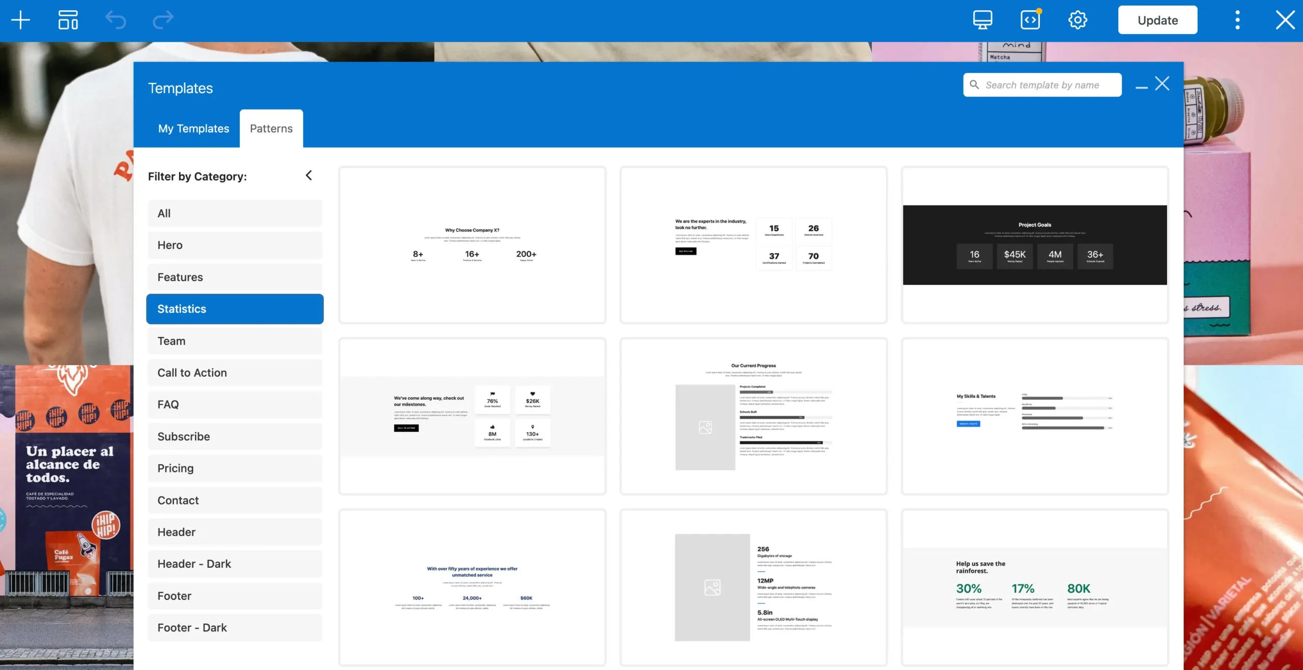 Total theme WPBakery patterns popup window