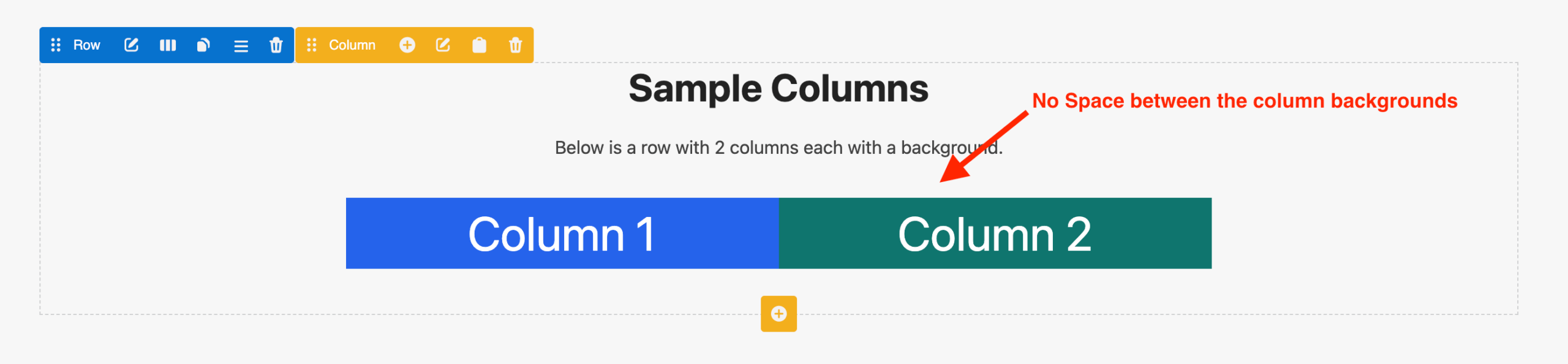 Front-end example of two WPBakery columns with background colors touching with no gap between them