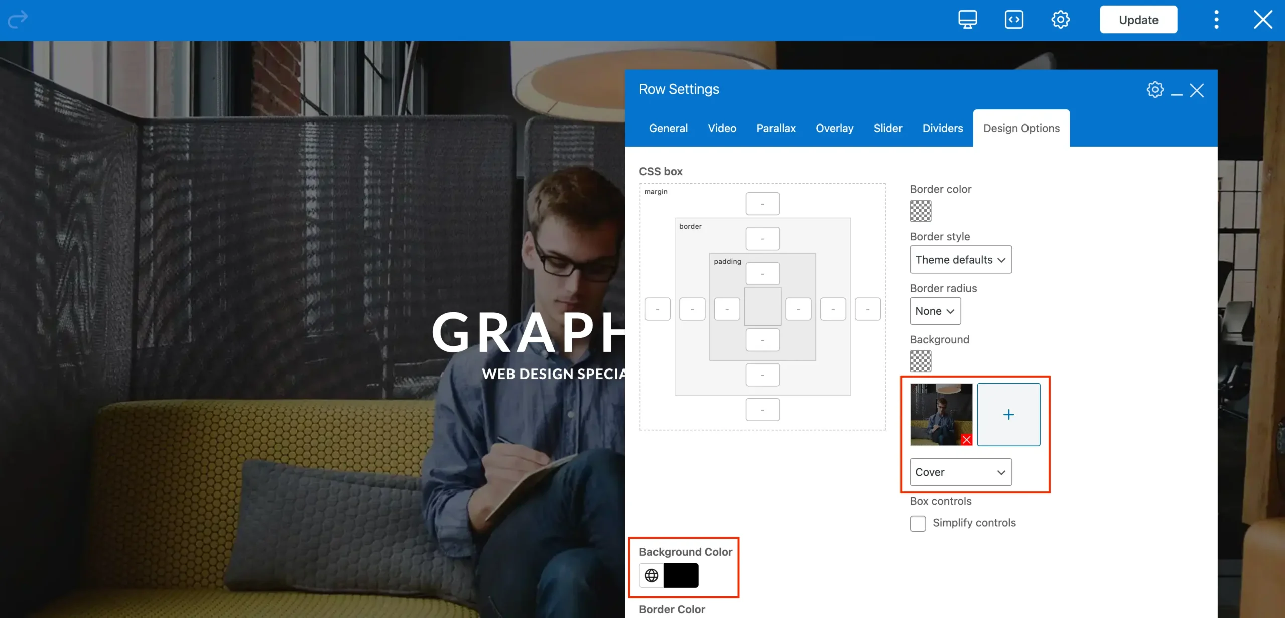 Total theme WPBakery row background image and color