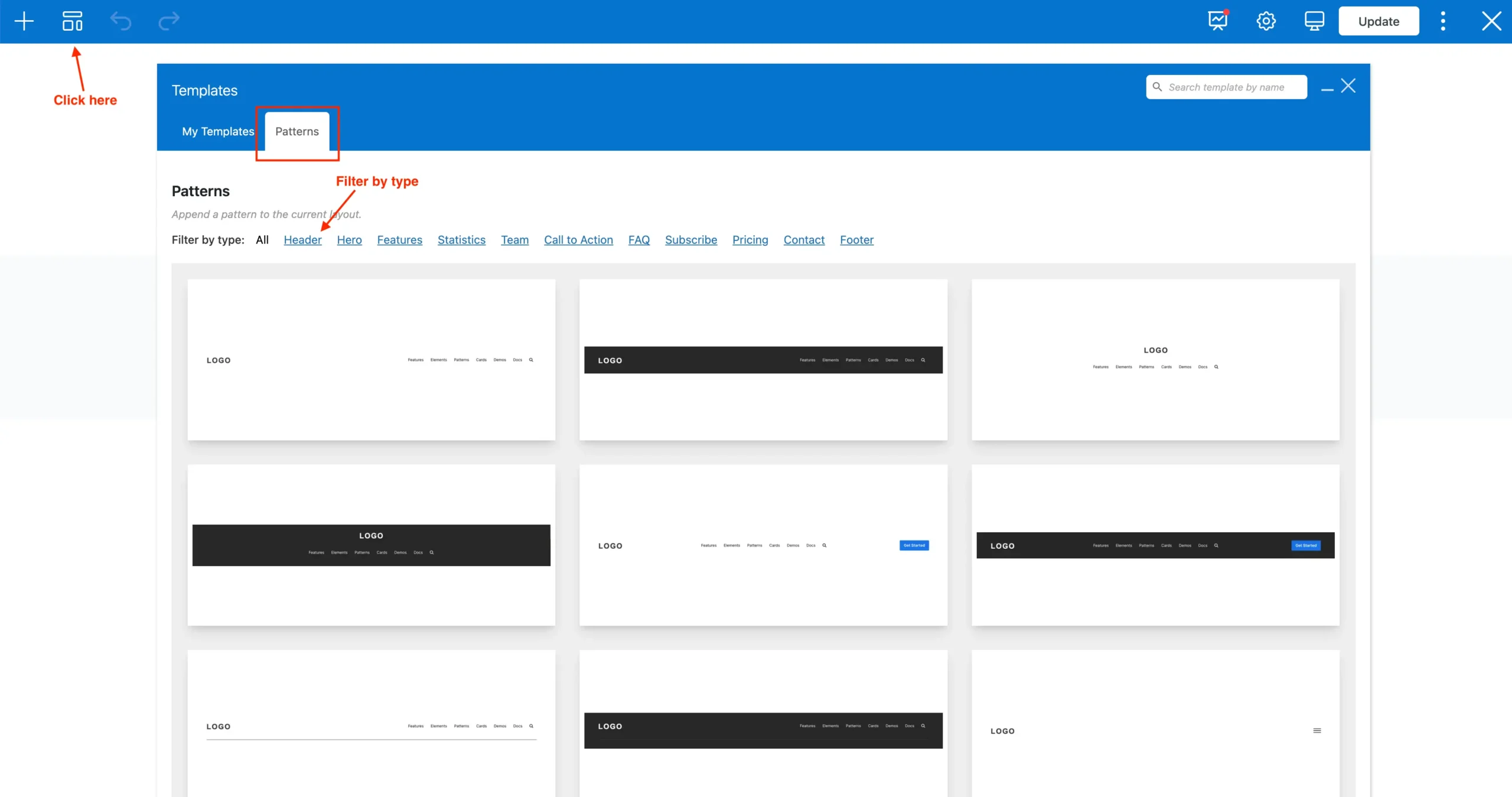 Total WPBakery header patterns