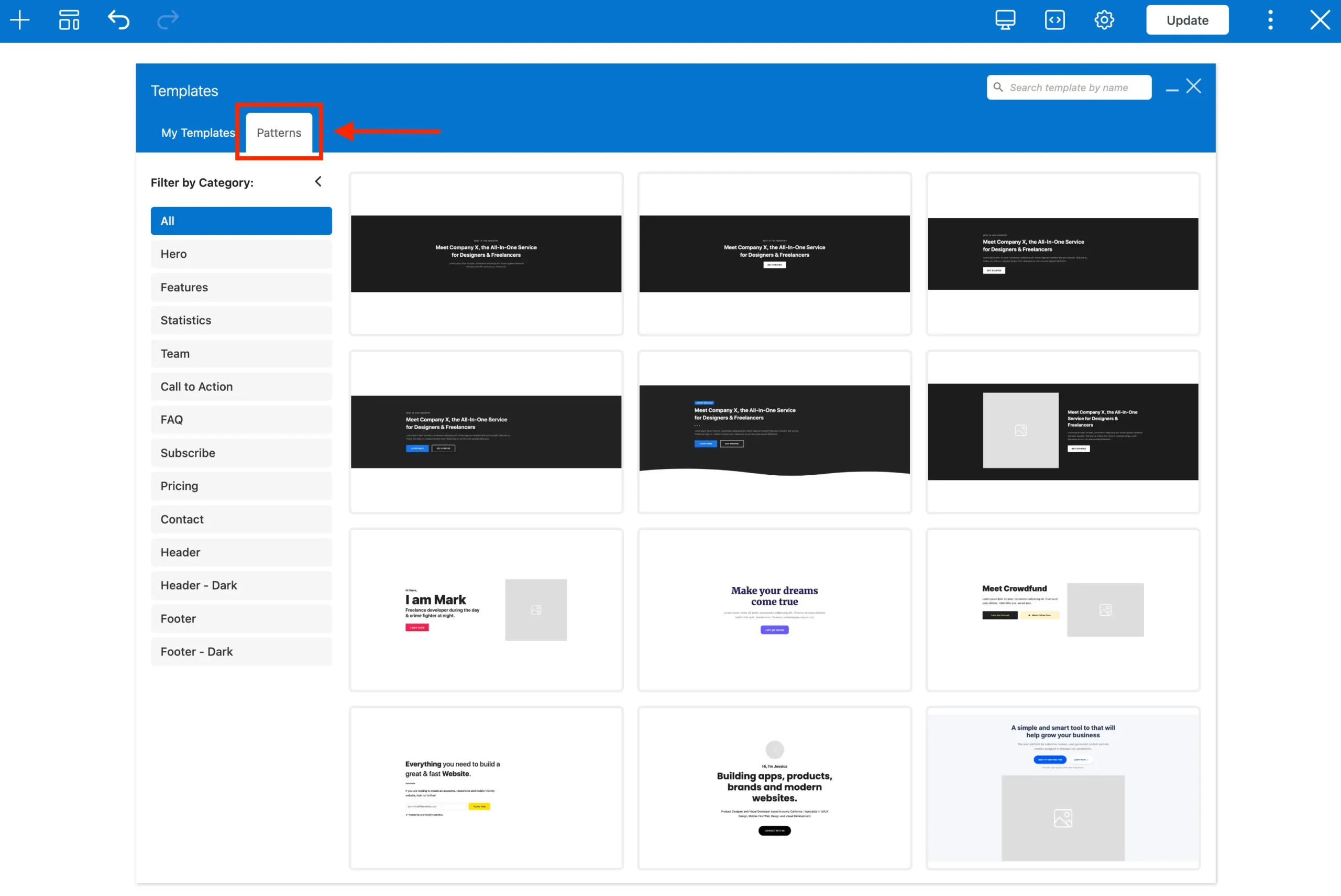 Total WPBakery patterns tab