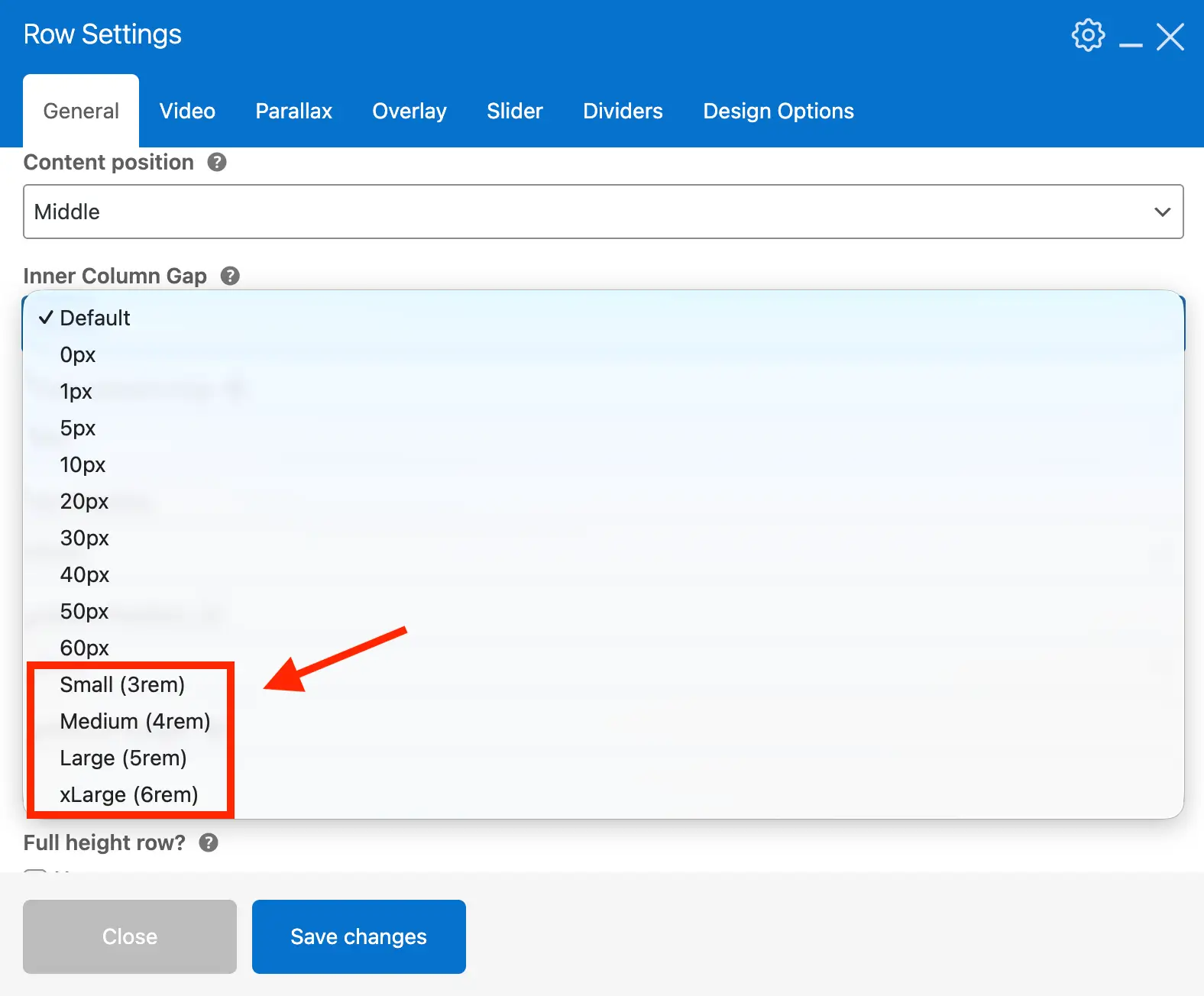 Total theme WPBakery row inner gap preset choices
