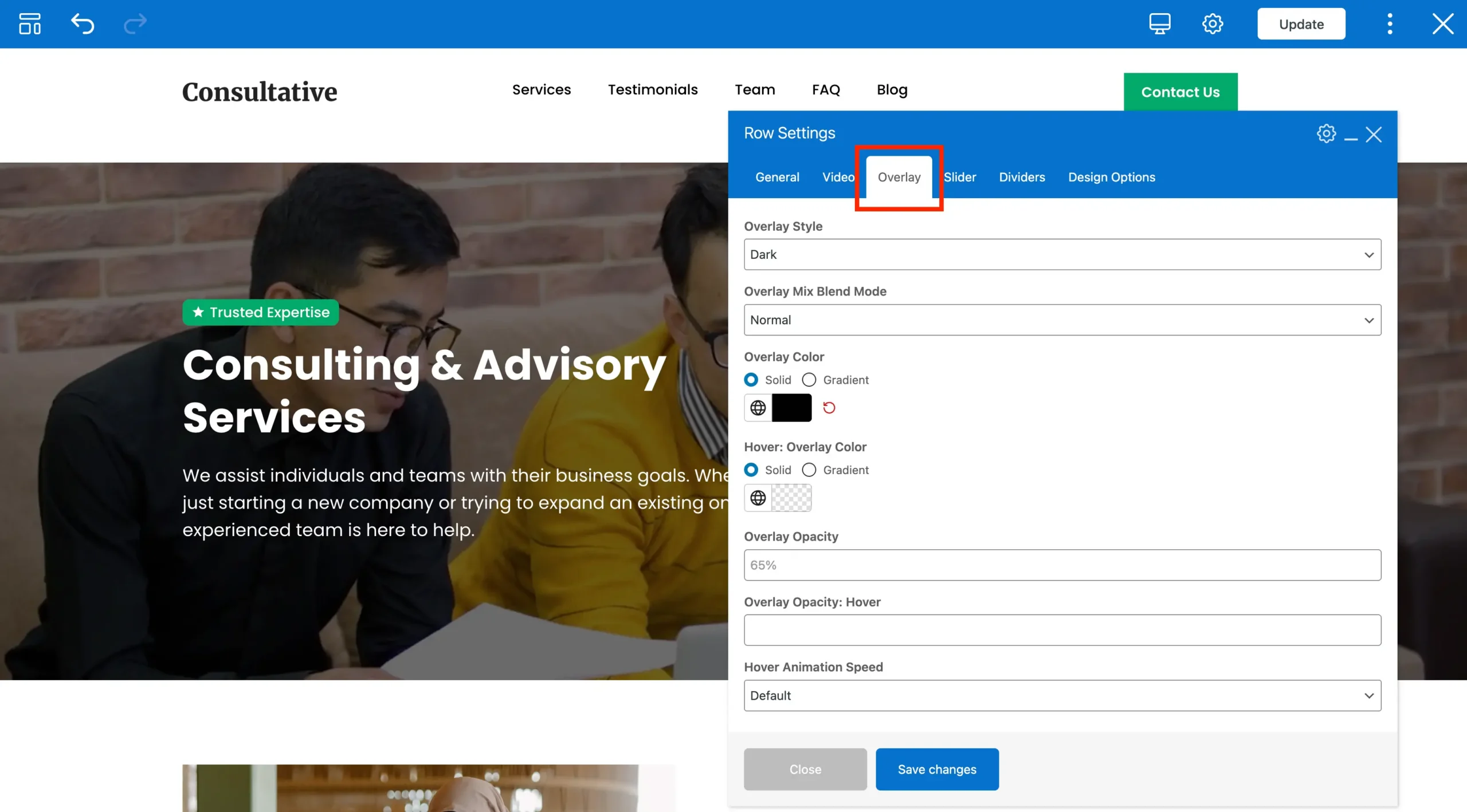 Total theme WPBakery row background overlay