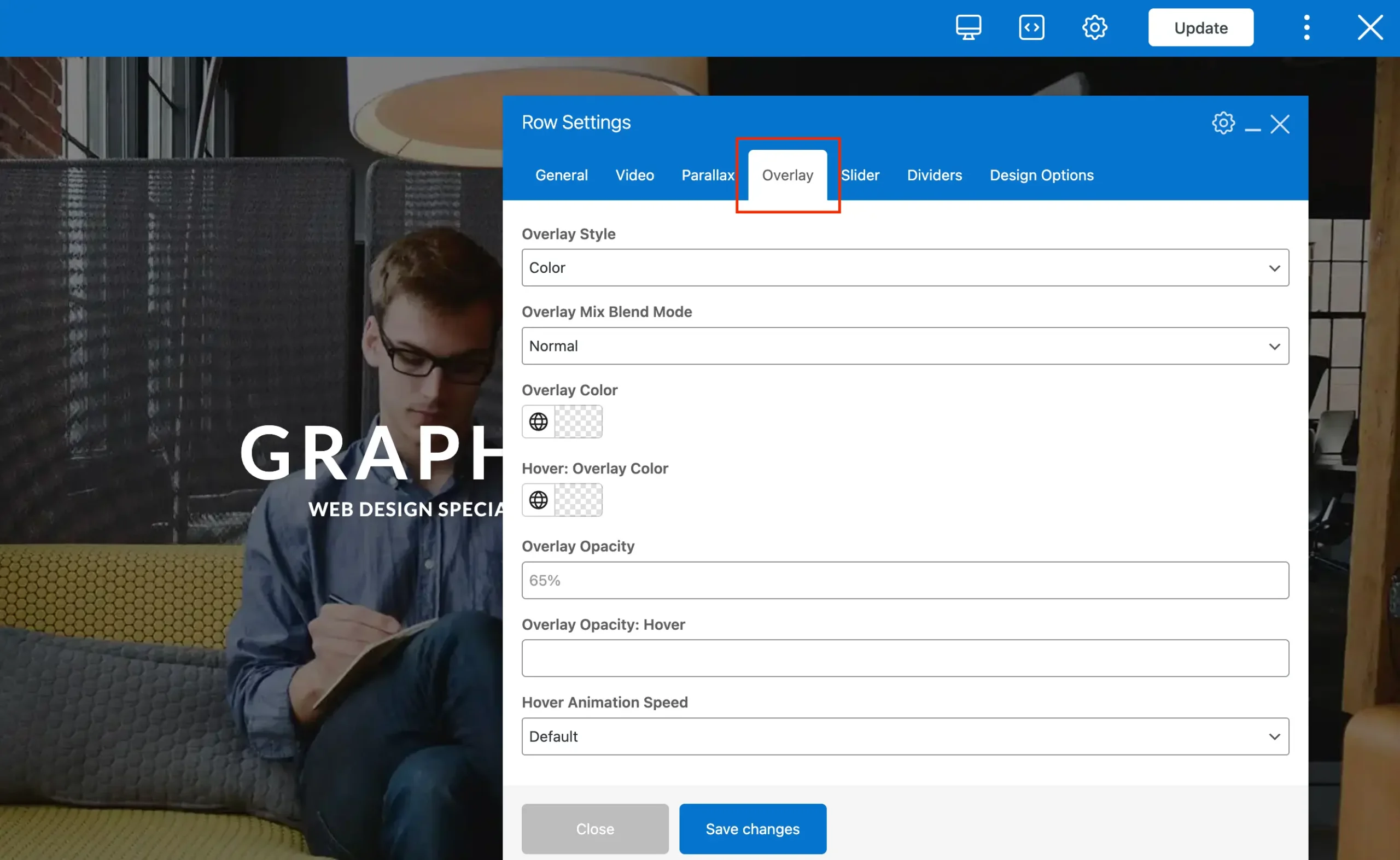 Total theme WPBakery row overlay tab