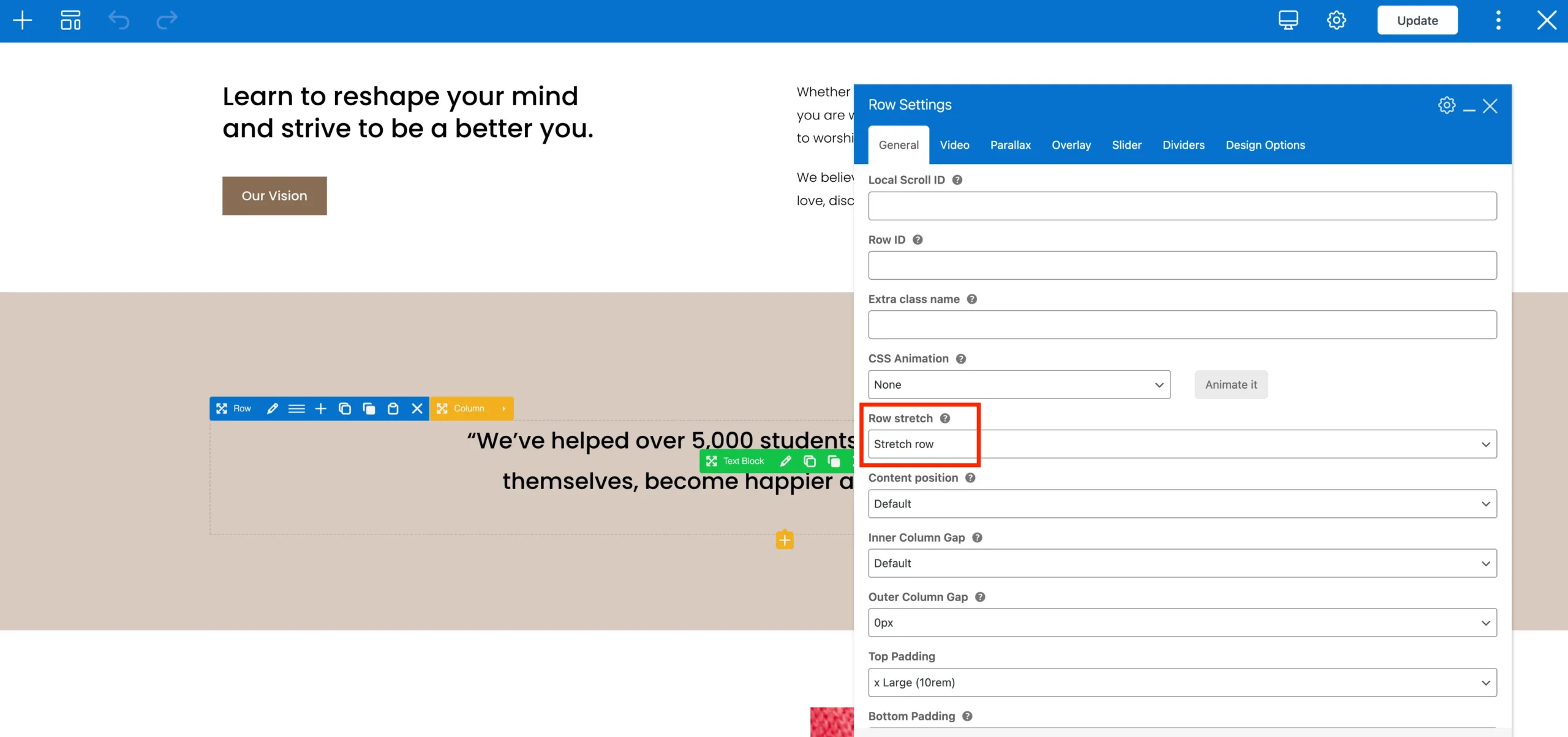 Total theme WPBakery stretch row