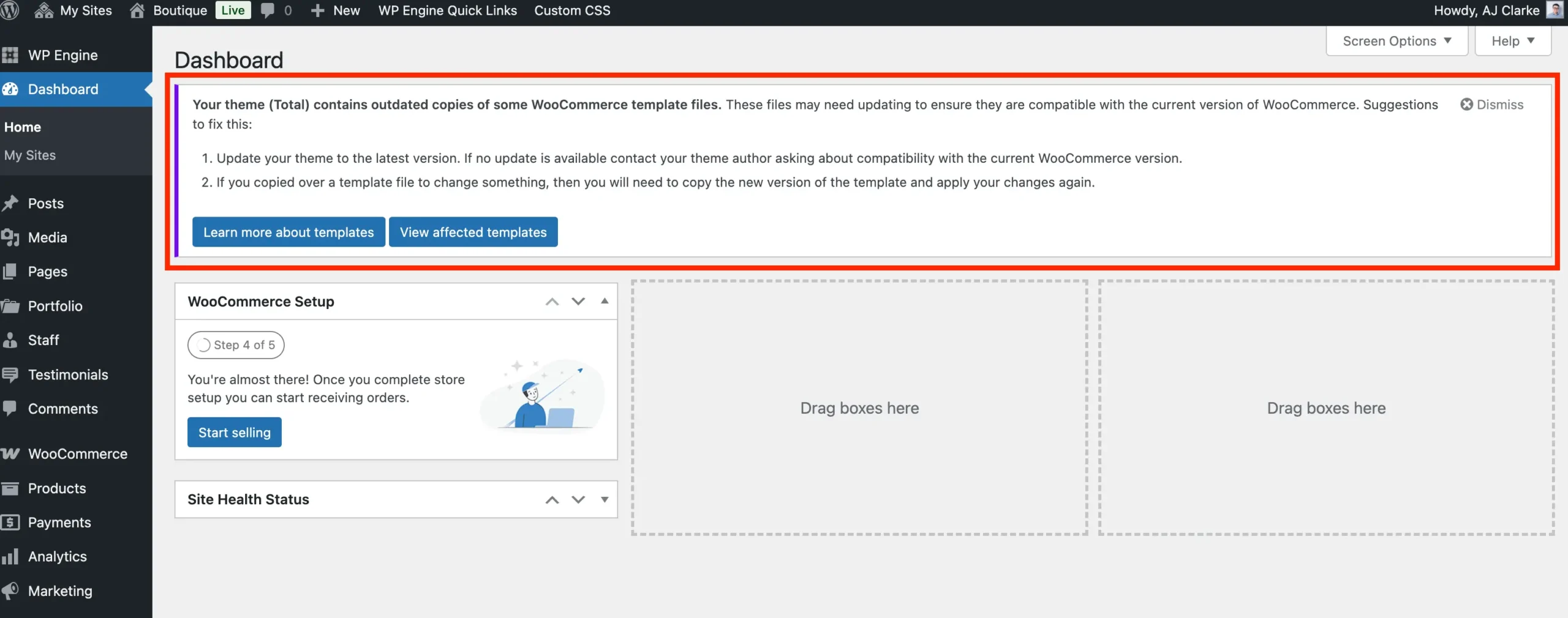 WooCommerce outdated template files admin notice