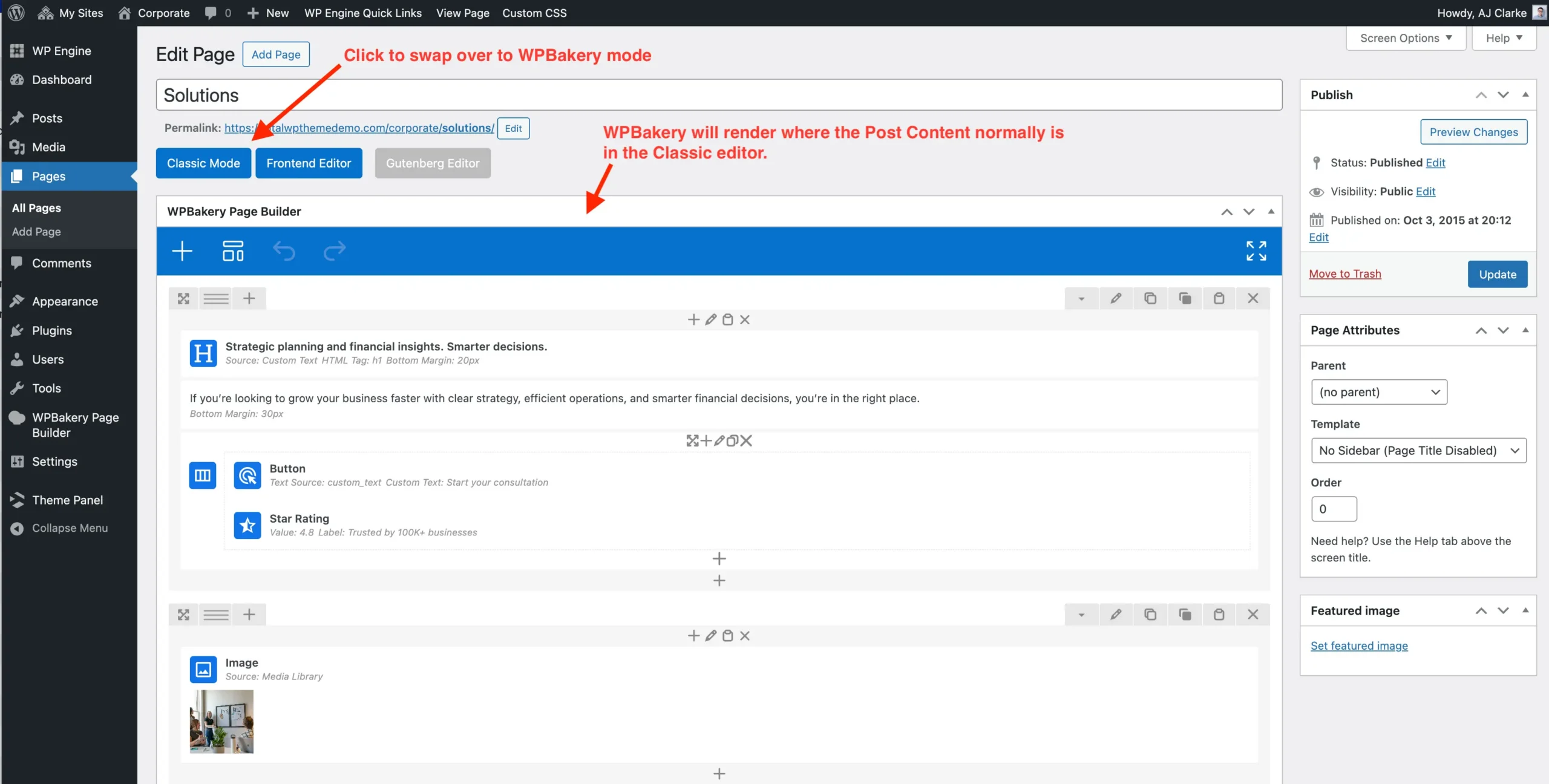 WPBakery backend editor switch to button