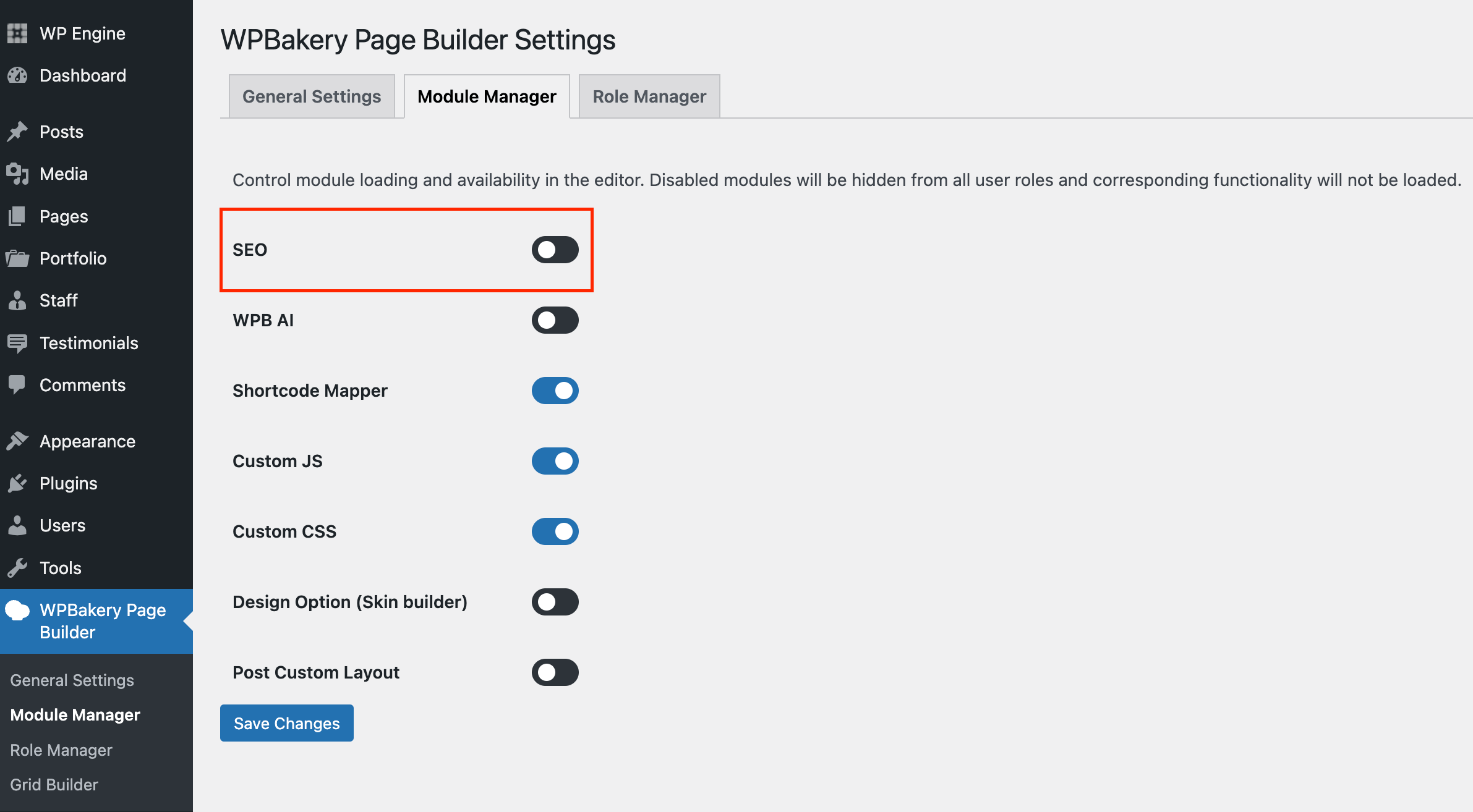 WPBakery Module Manager SEO Toolkit Setting