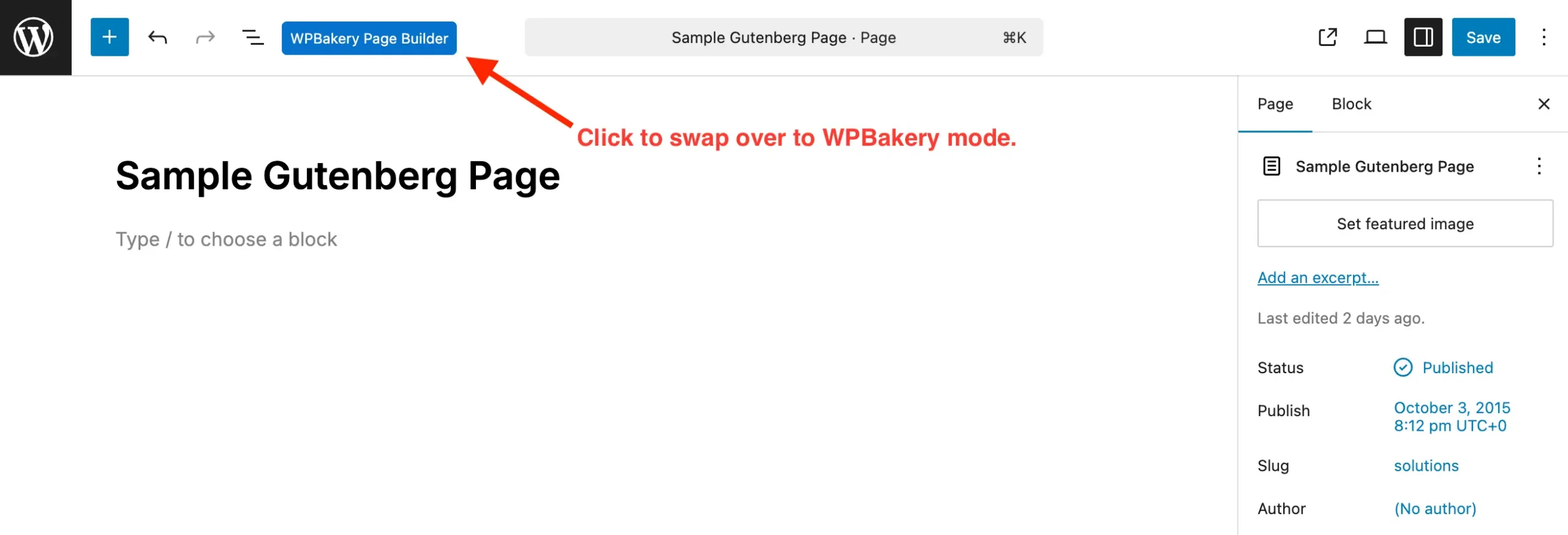 Gutenberg WPBakery button