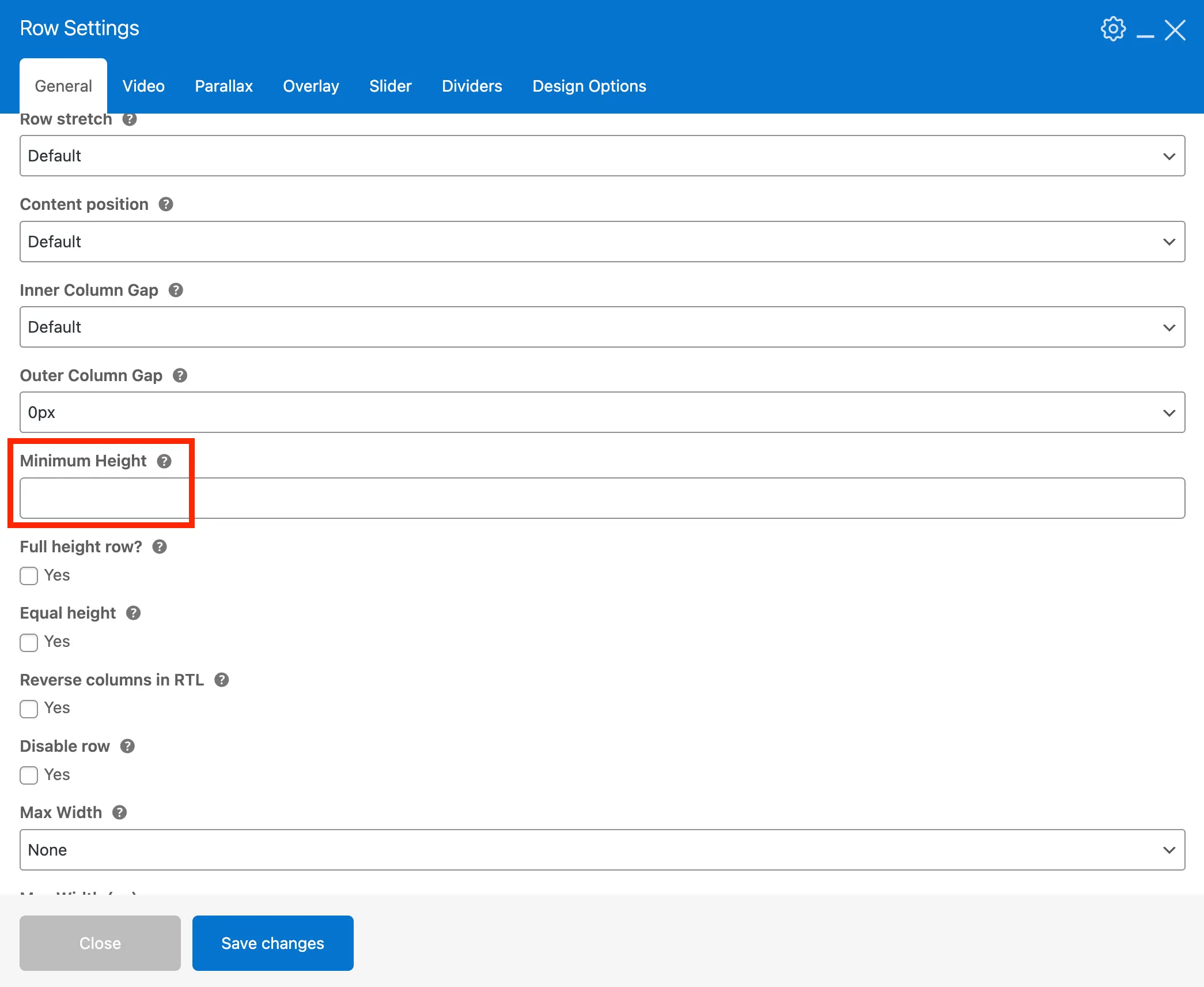 Total theme WPBakery row min height