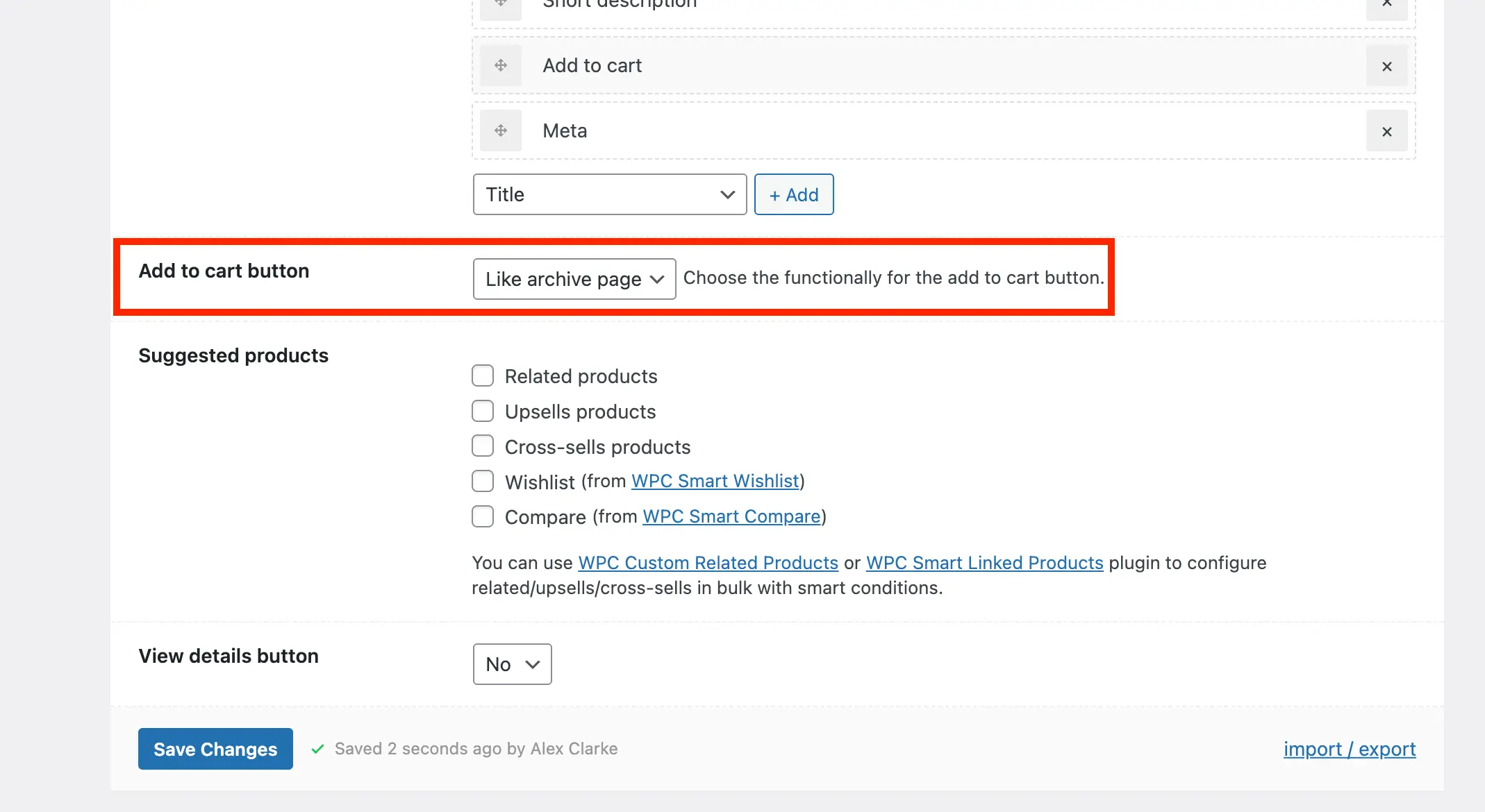 WPC Smart Quick View add to cart button functionality select