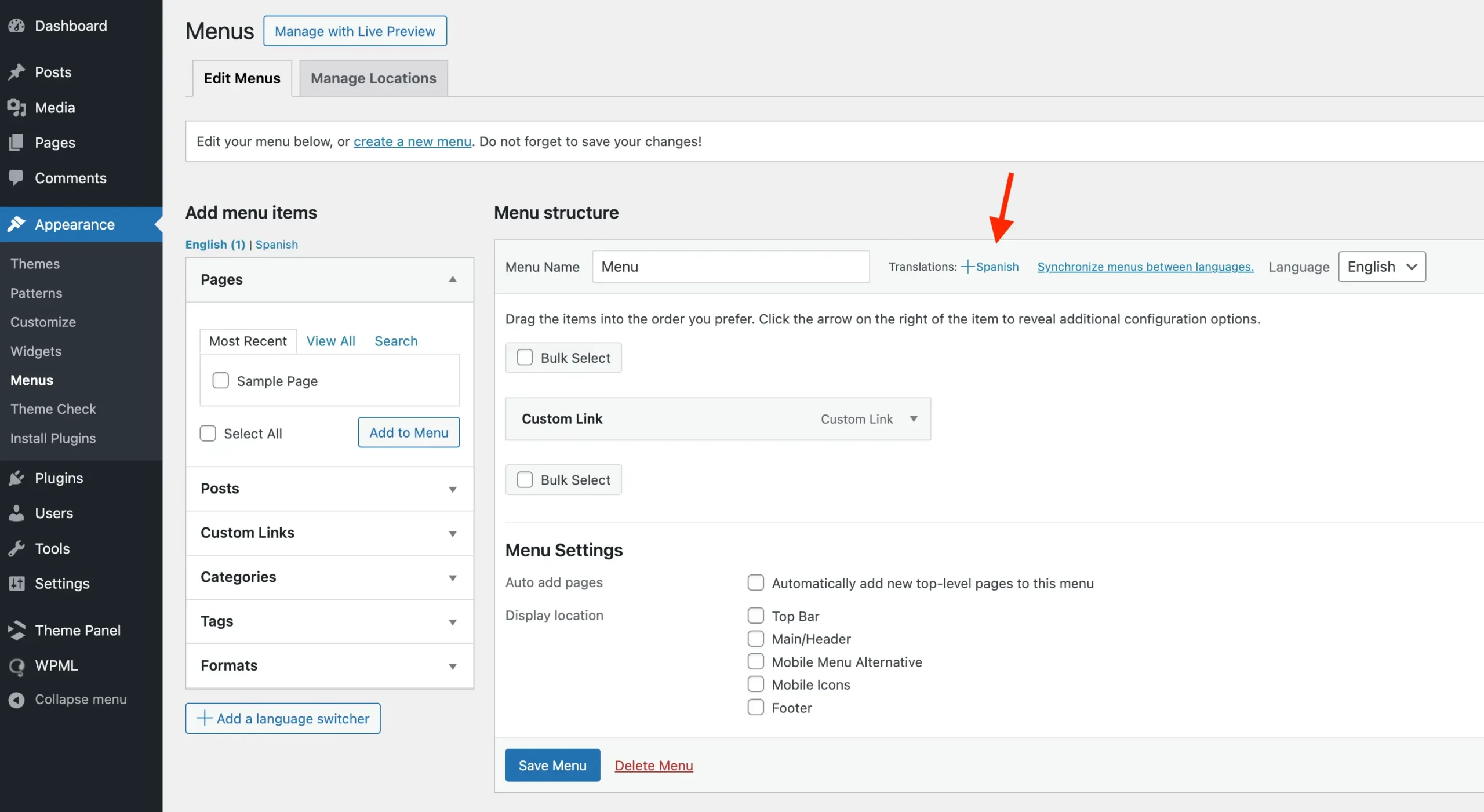 WPML translate wp menu
