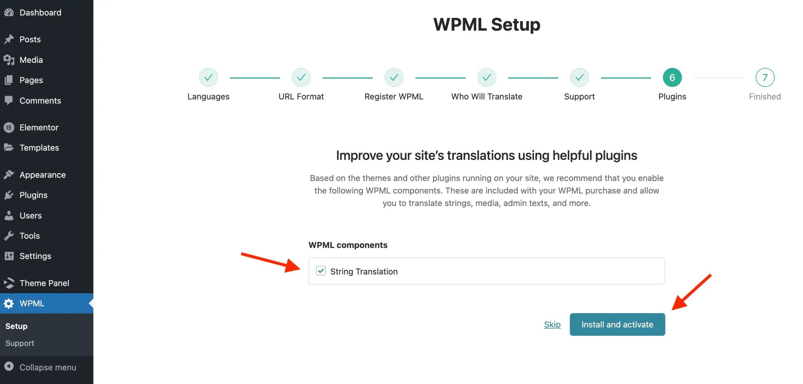 WPML setup wizard plugin step