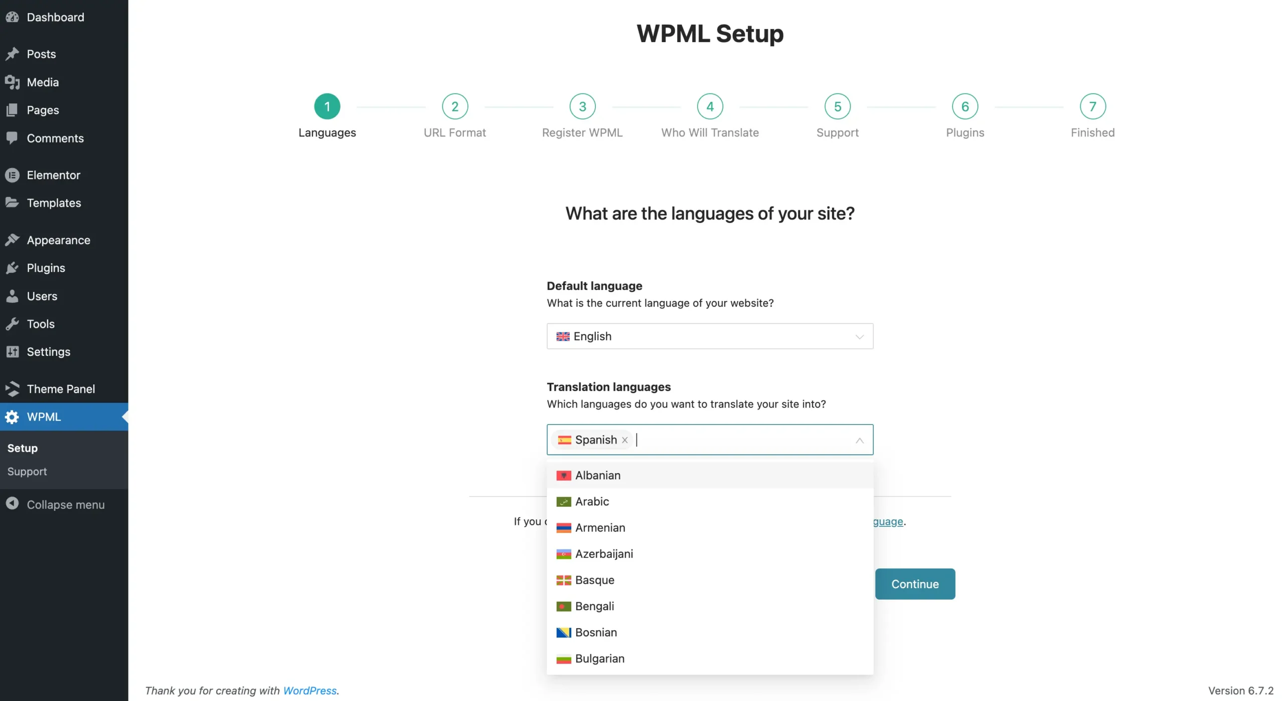 WPML setup wizard