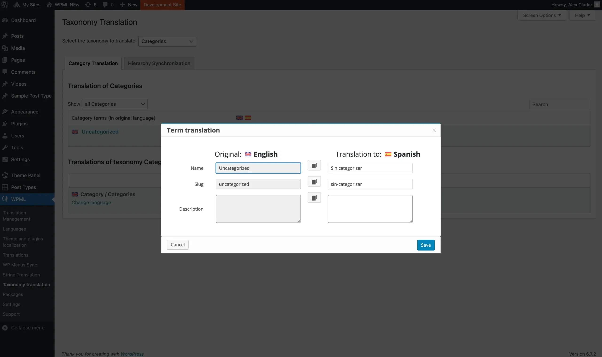 WPML Translate Term Modal